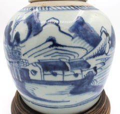 Later 19th Century Celadon & Blue Decorated Ginger Jar with Cover, Qing Dynasty