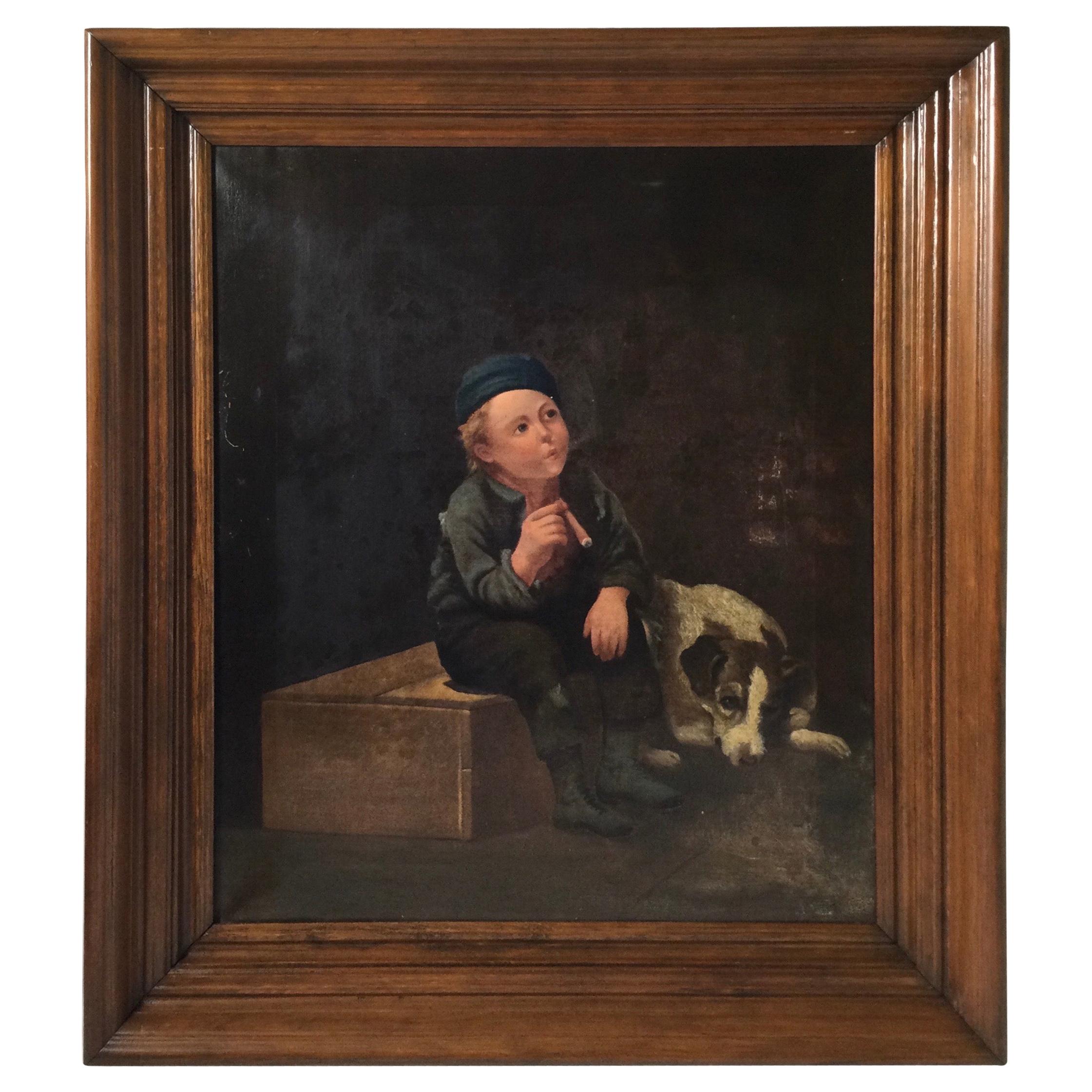 Later 19th Century European Painting of a Child with Dog