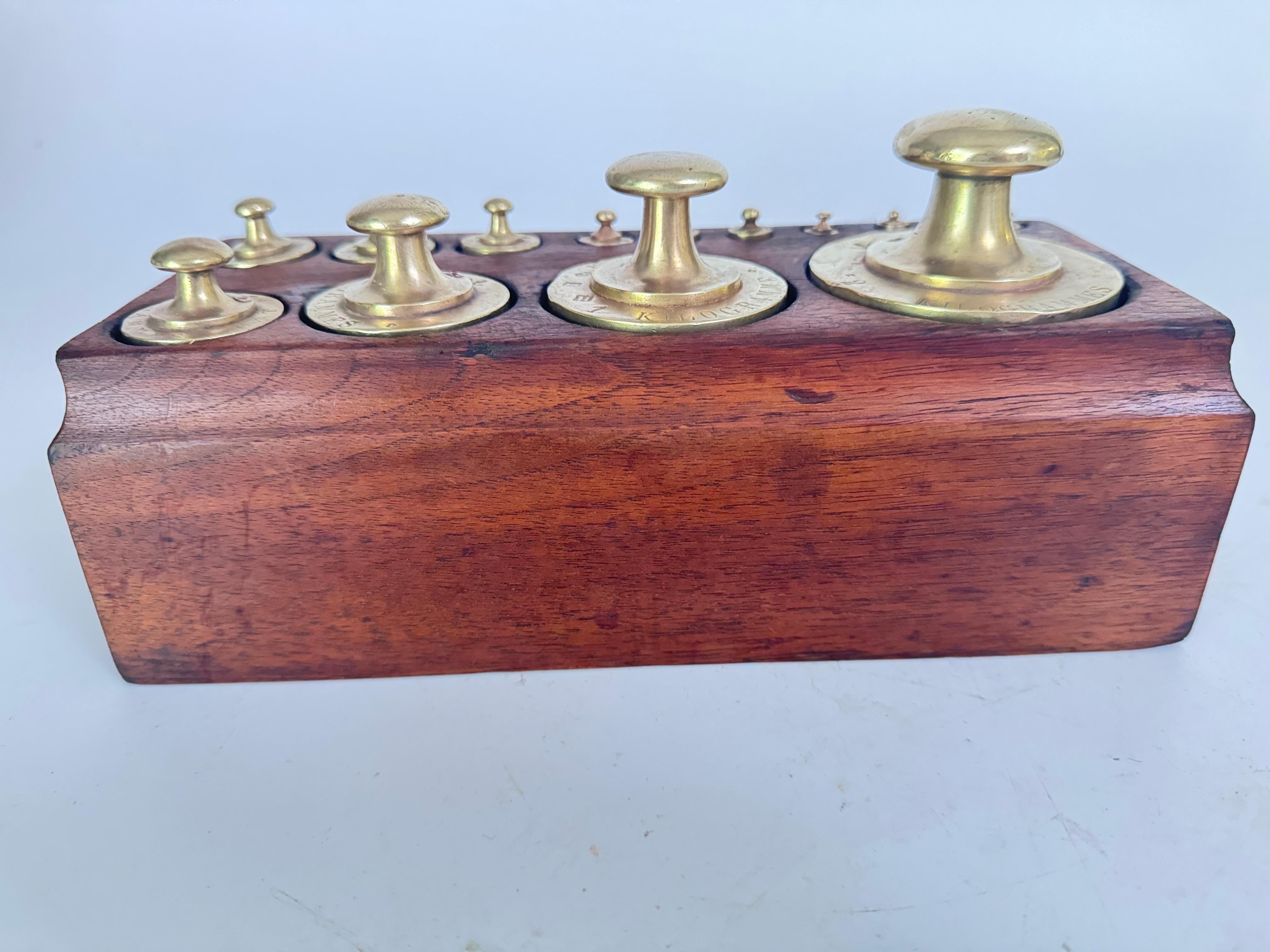 Later 19th Century French Set of 19 Scale Weights France Brown ans Gold Color For Sale 7