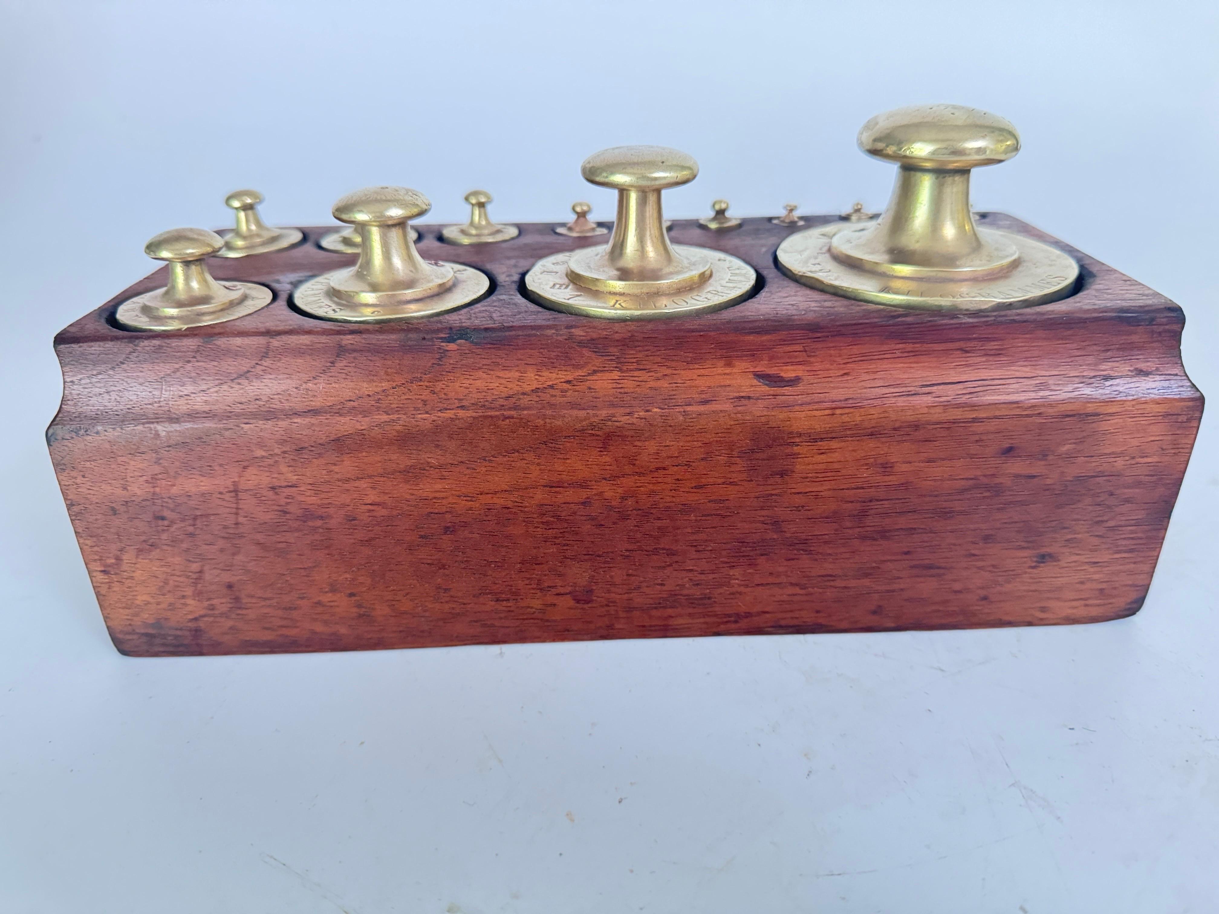 Later 19th Century French Set of 19 Scale Weights France Brown ans Gold Color 7
