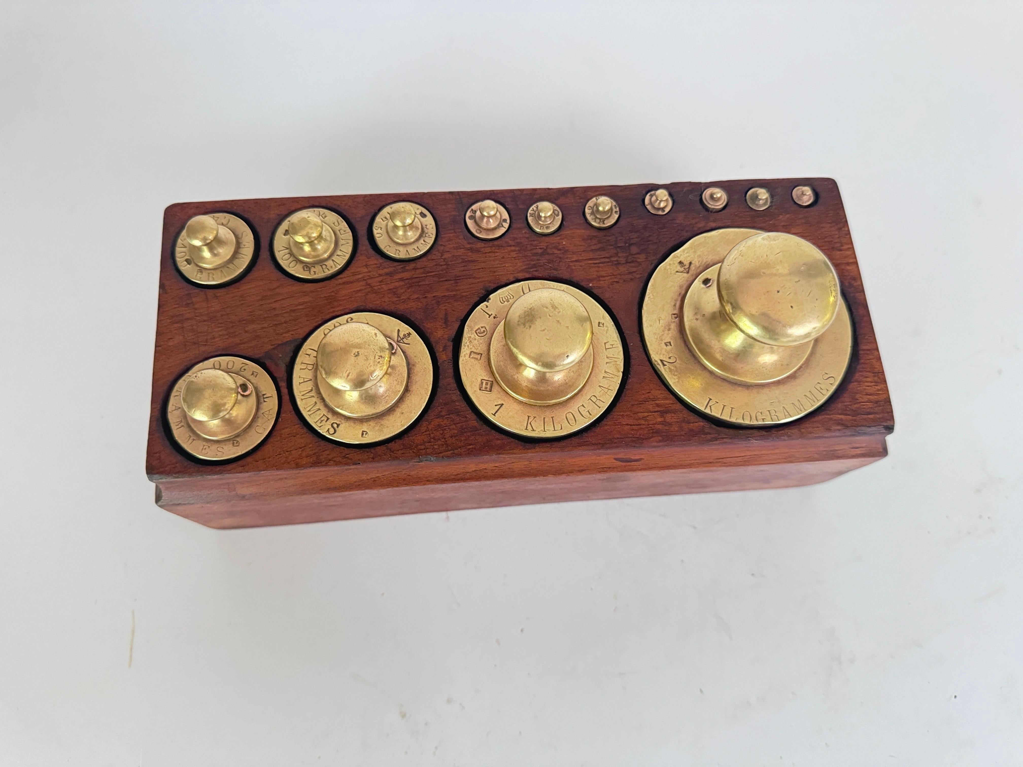 Later 19th Century French Set of 19 Scale Weights France Brown ans Gold Color For Sale 8