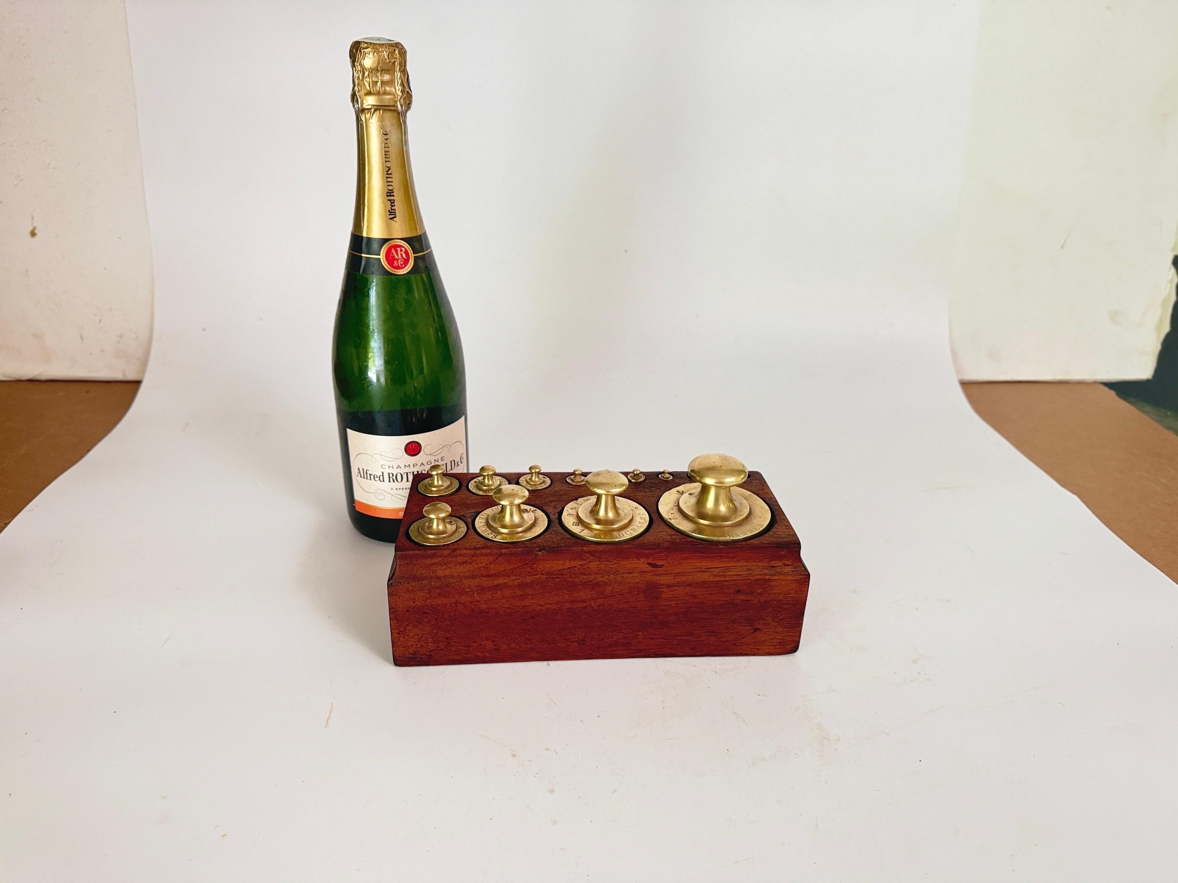 Later 19th Century French Set of 19 Scale Weights France Brown ans Gold Color In Good Condition In Auribeau sur Siagne, FR
