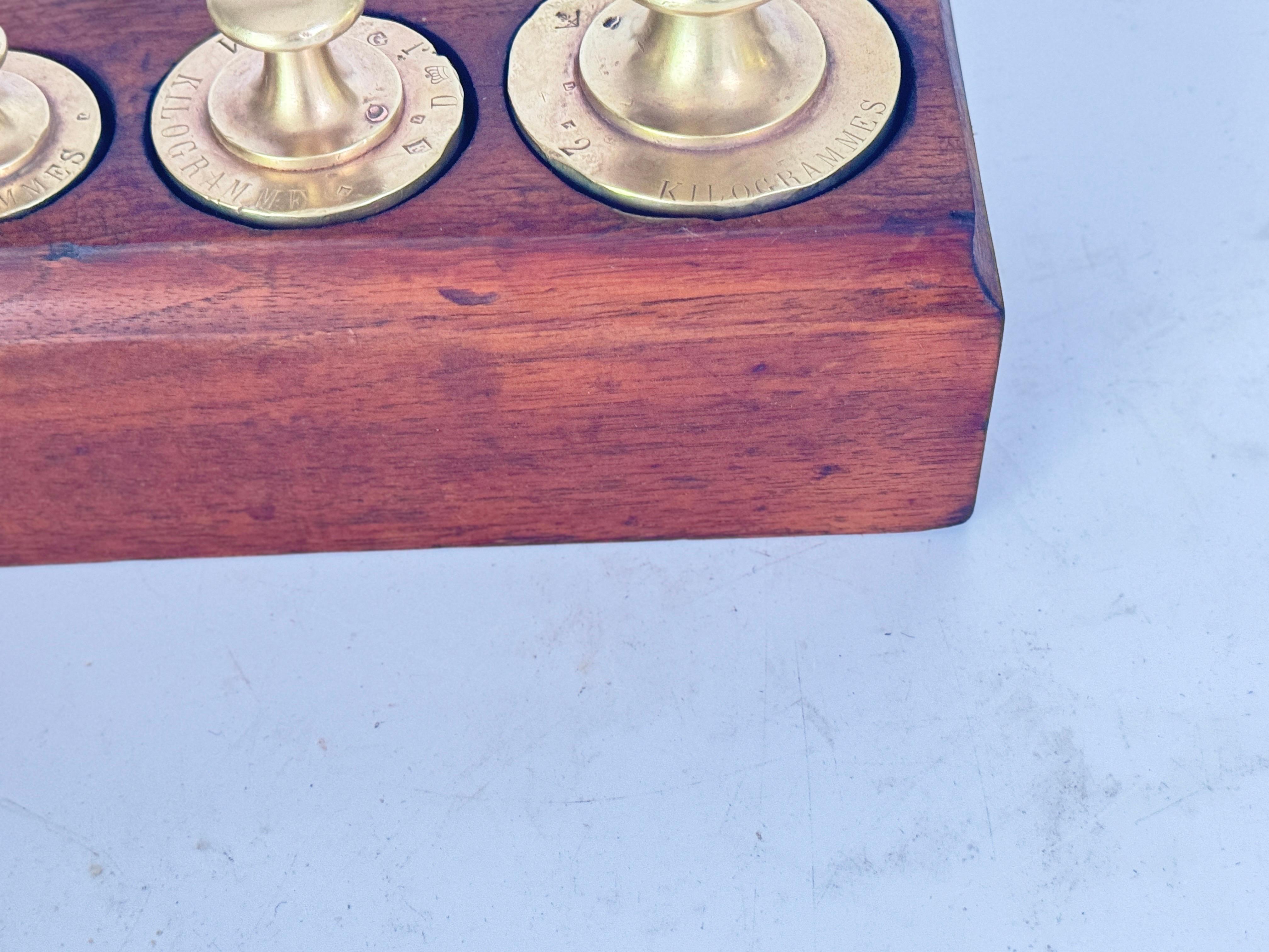 Later 19th Century French Set of 19 Scale Weights France Brown ans Gold Color For Sale 1