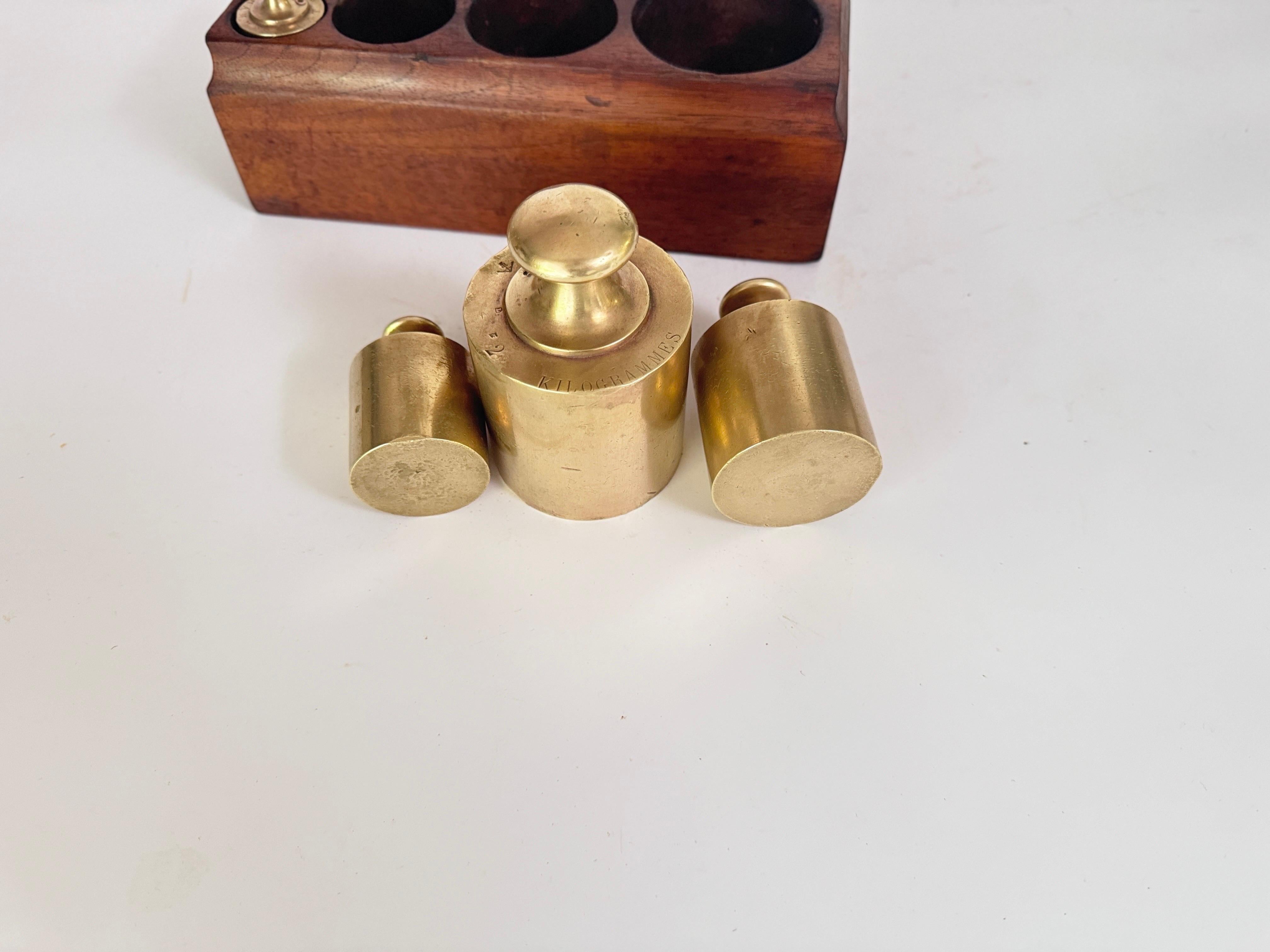 Later 19th Century French Set of 19 Scale Weights France Brown ans Gold Color For Sale 3