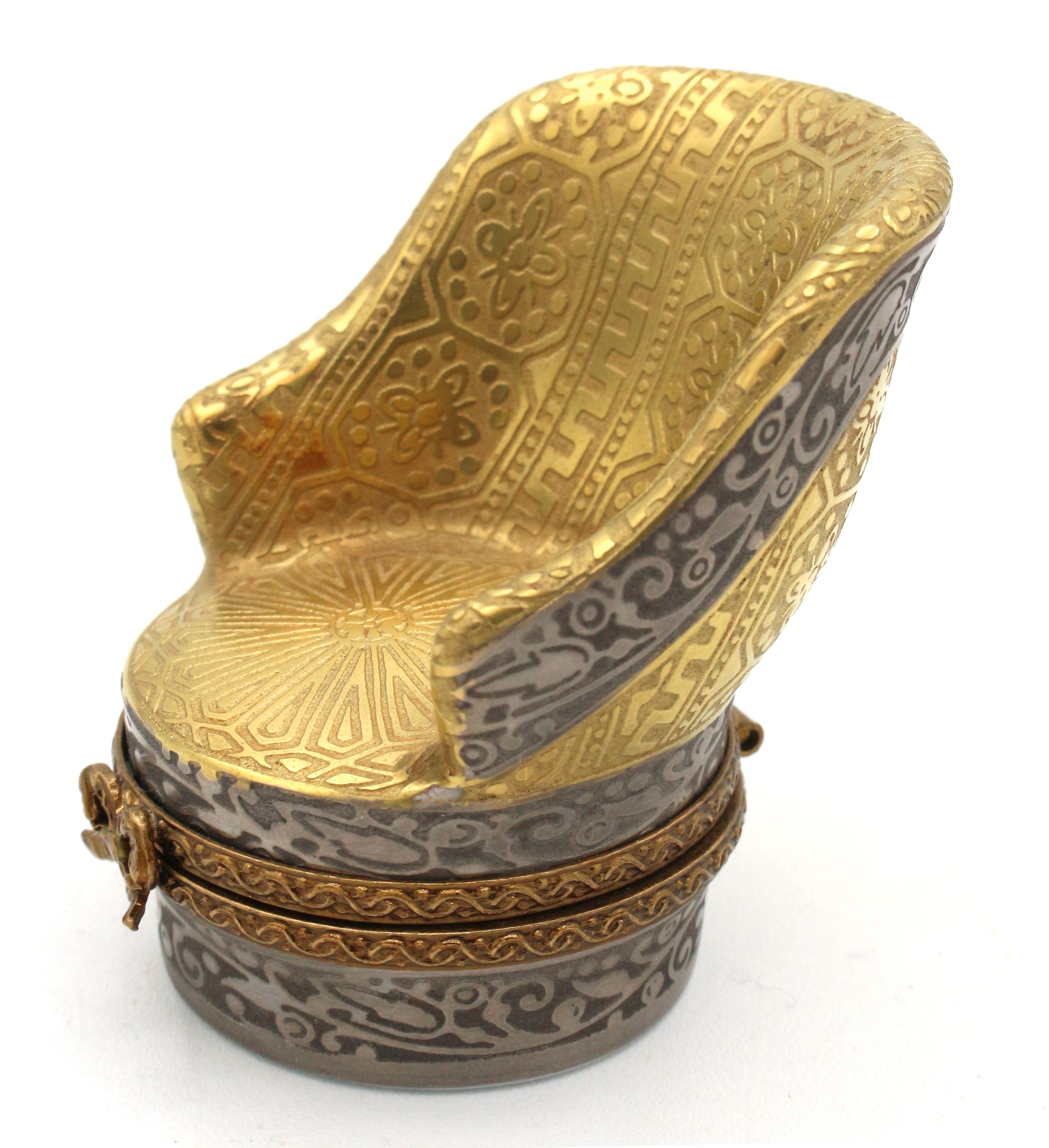 French Later 20th Century Limoges Bergere Chair Pill Box