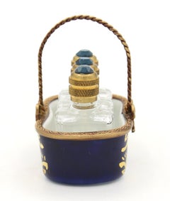 Later 20th Century Limoges Miniature Basket with Three Scent Bottles