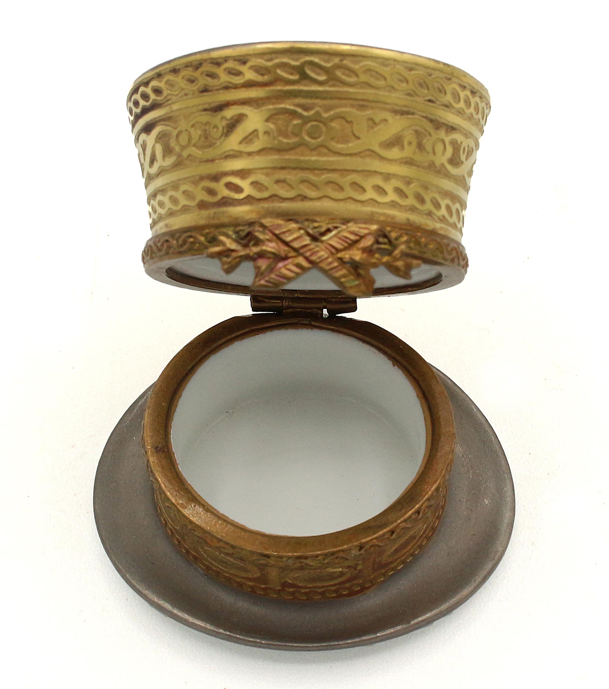 Gilt Later 20th Century Limoges Top Hat Pill Box For Sale