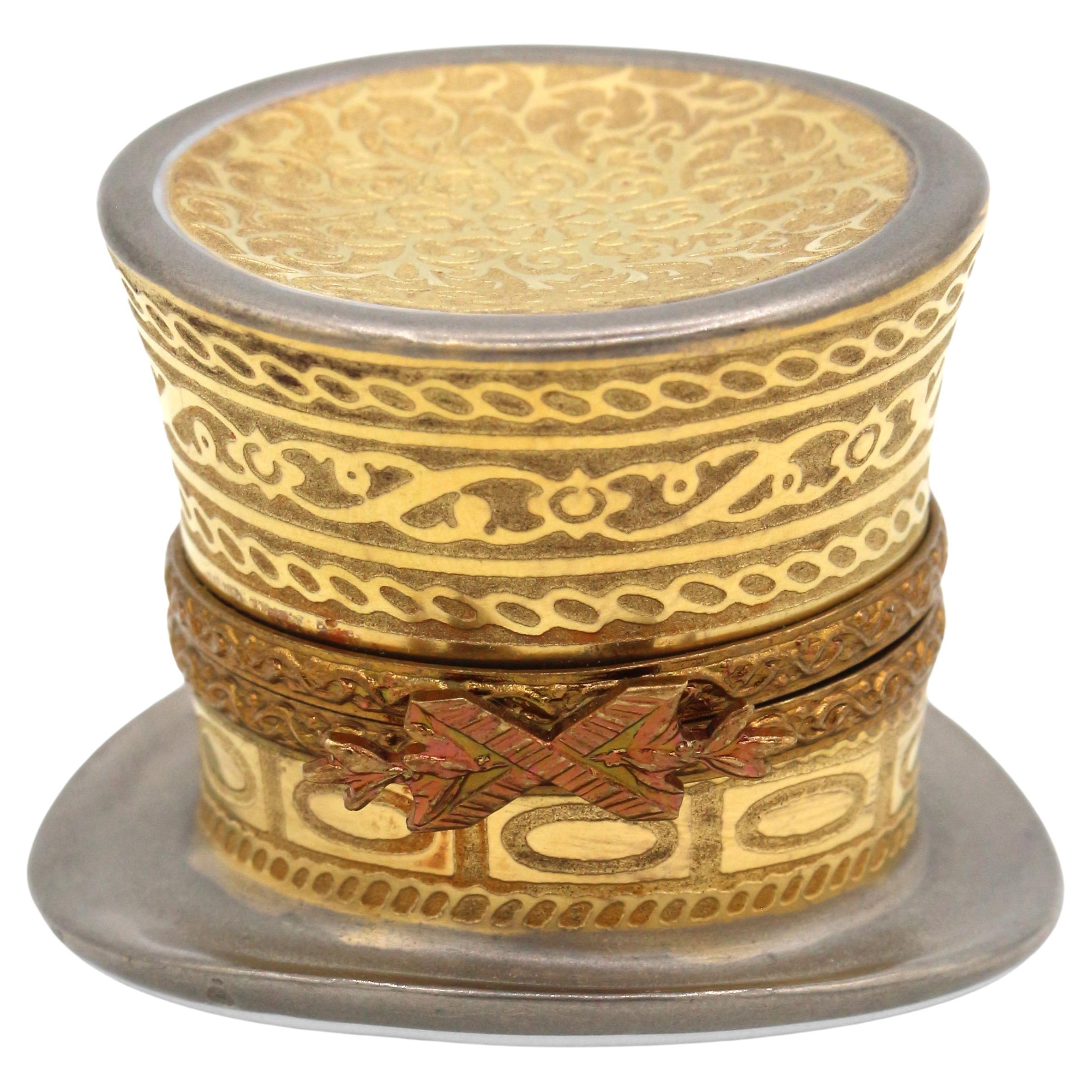 Later 20th Century Limoges Top Hat Pill Box For Sale