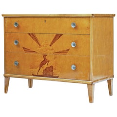 Vintage Later Deco Swedish Birch Inlaid Chest of Drawers