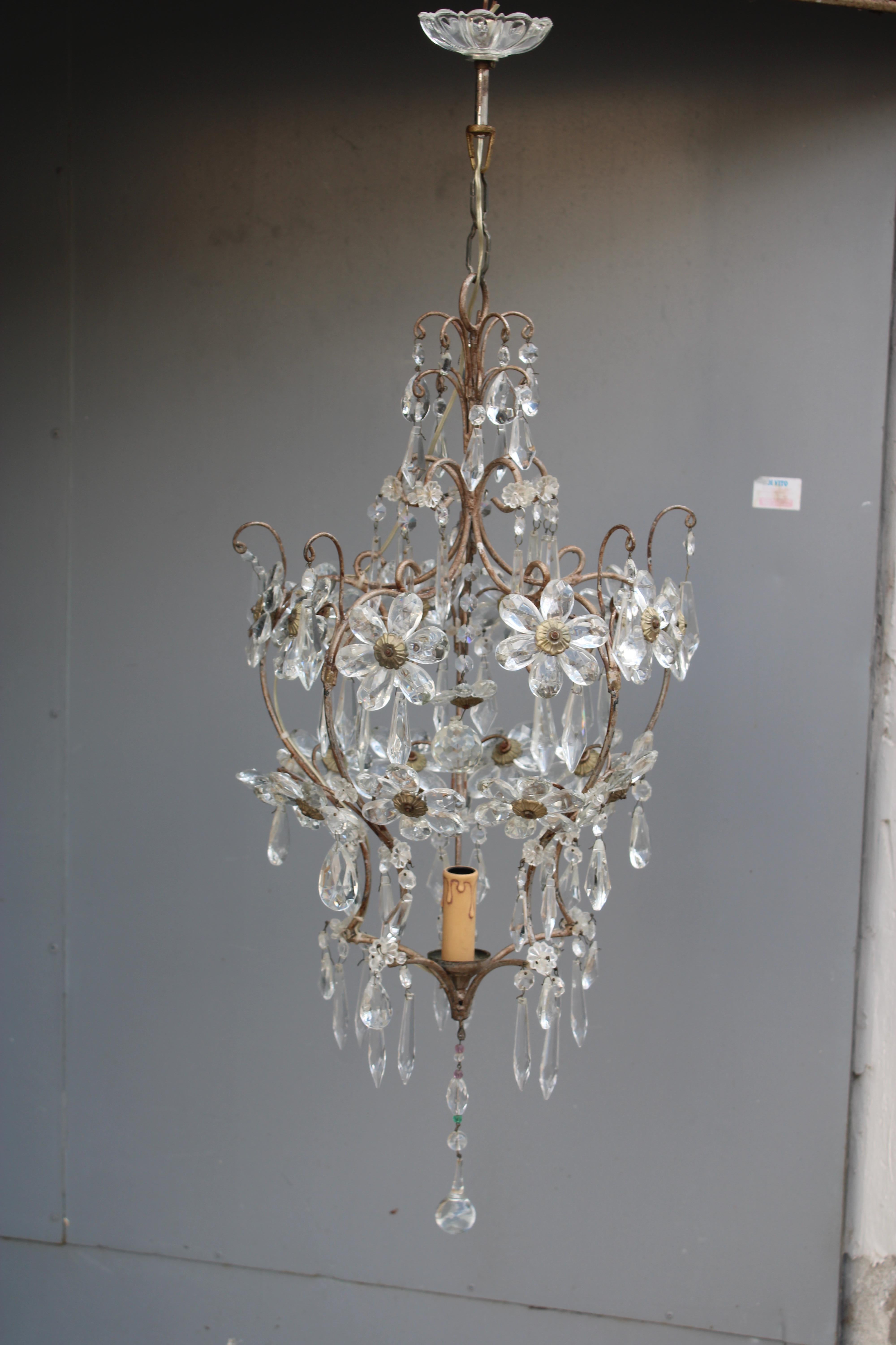 Laterna Decorativa Francese in metallo e cristallo 1950 Made in France 