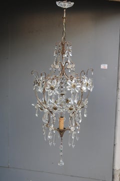 Laterna decorativa francesa de metal y cristal años 50 Fabricada en Francia