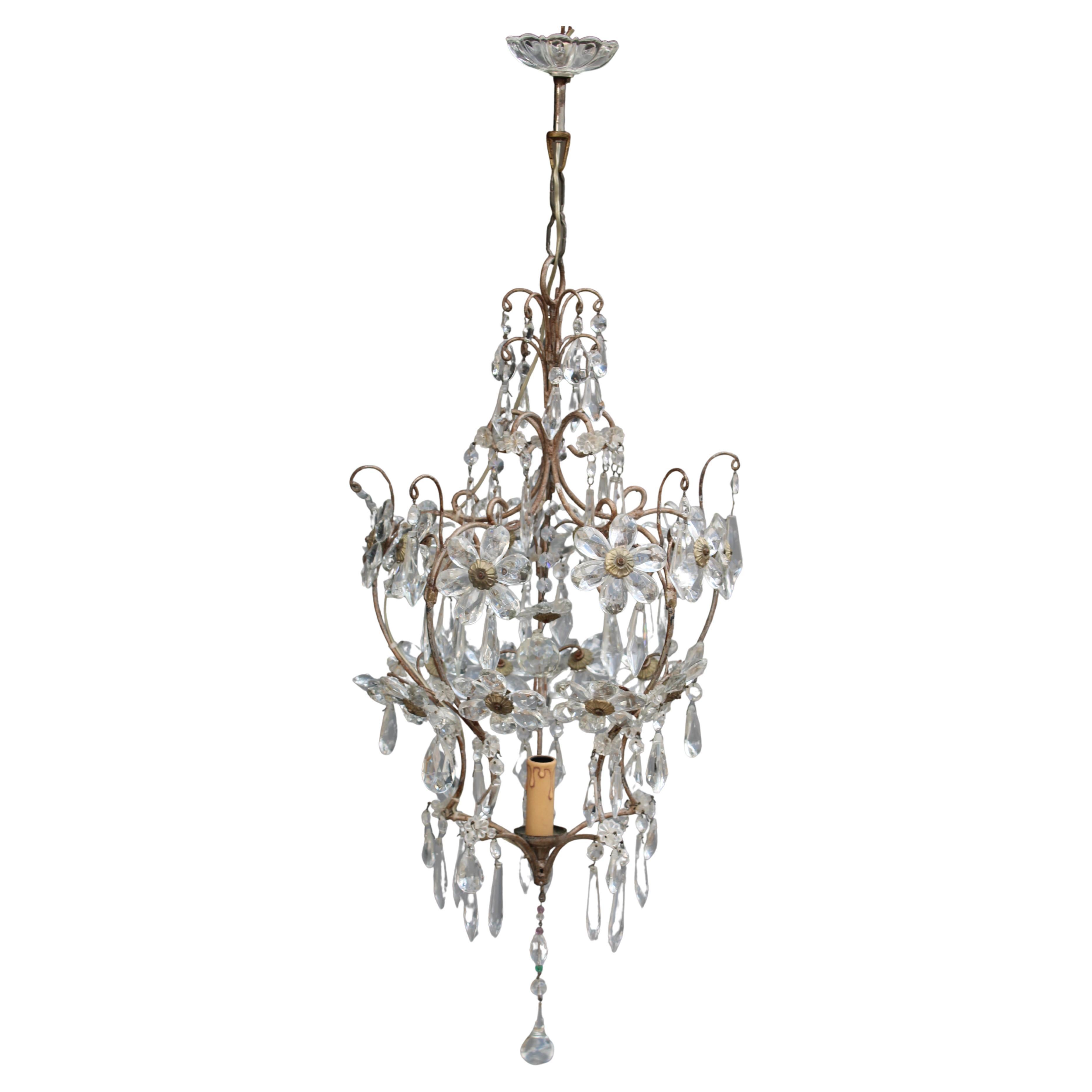 Laterna Decorativa Francese in metallo e cristallo 1950 Made in France