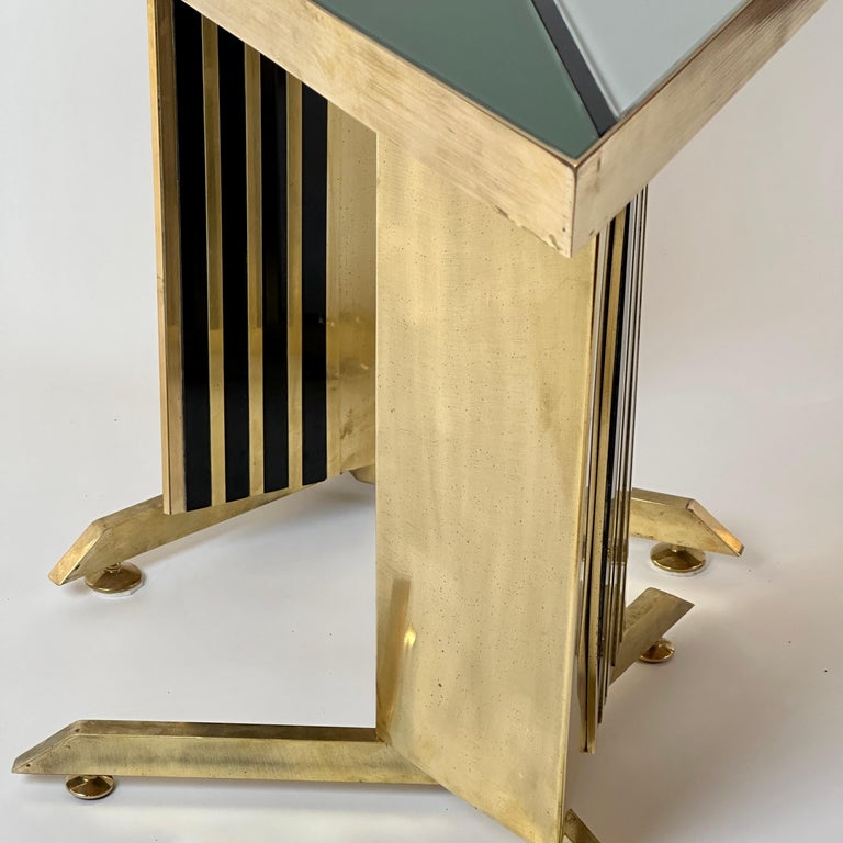 Lates 20th Century Pair of Triangular Brass and Green Art Glass Mosaic ...