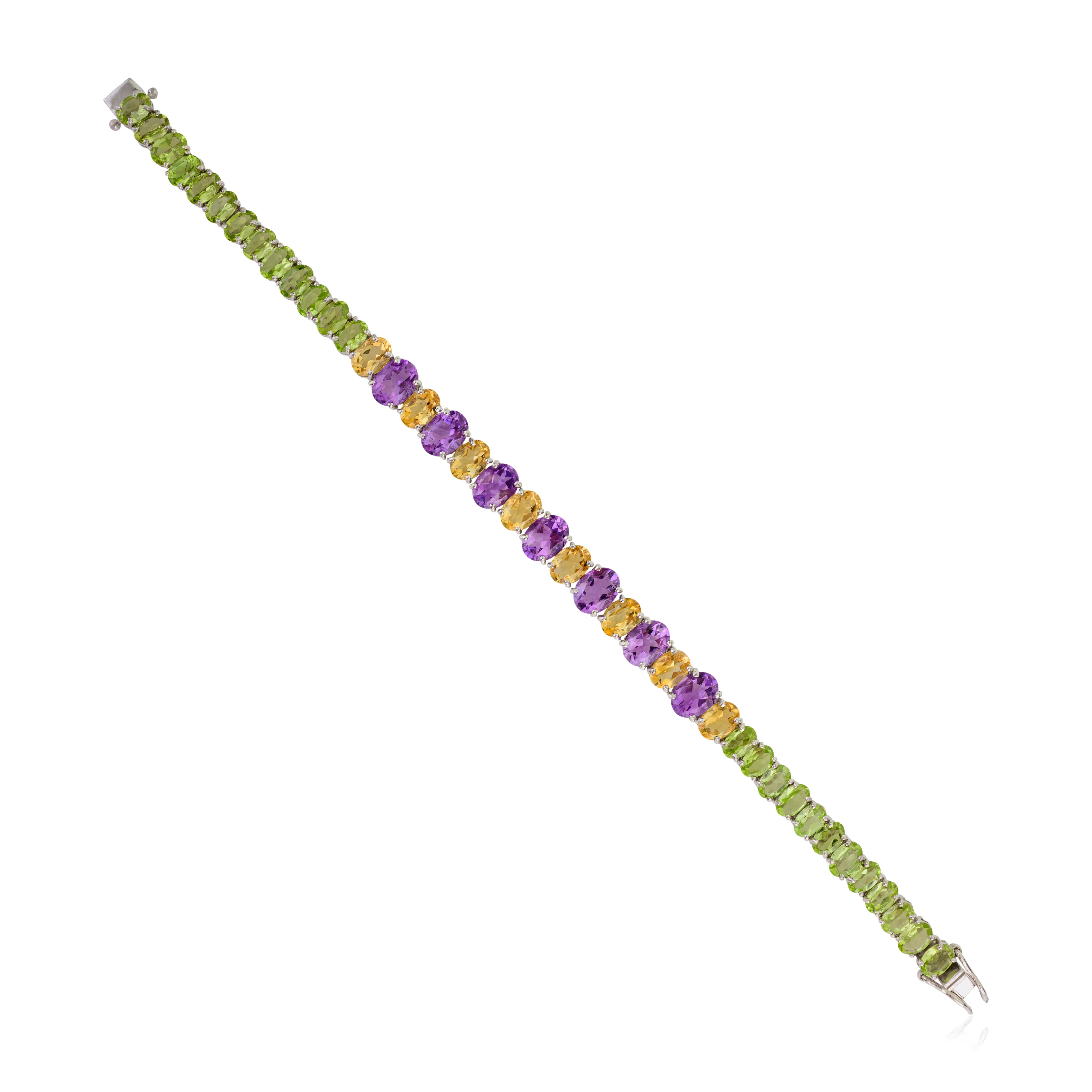 Lo último Pulsera de tenis de plata 925 con varias piedras preciosas naturales de 24,8 qt Modernista en venta