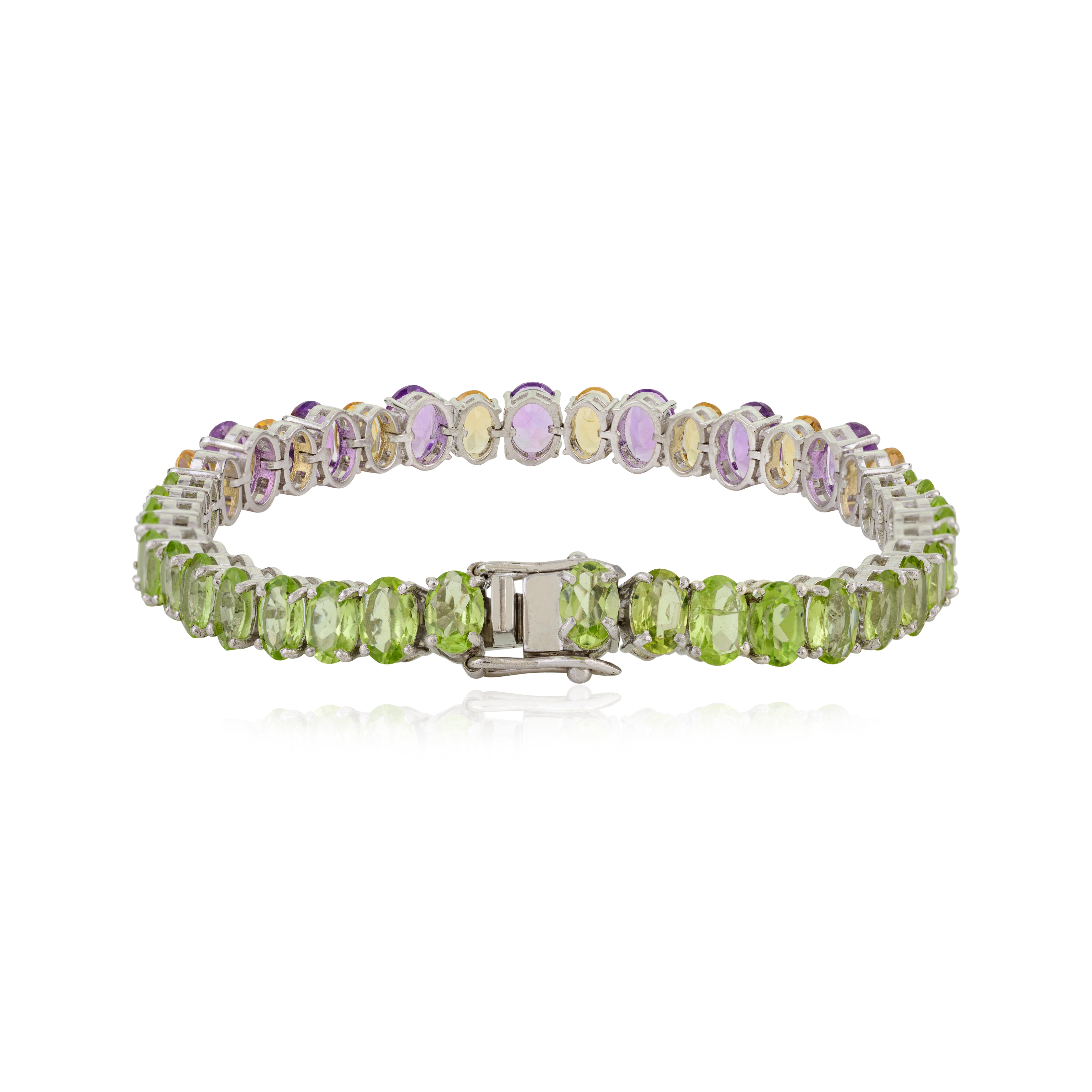 Lo último Pulsera de tenis de plata 925 con varias piedras preciosas naturales de 24,8 qt Corte oval en venta