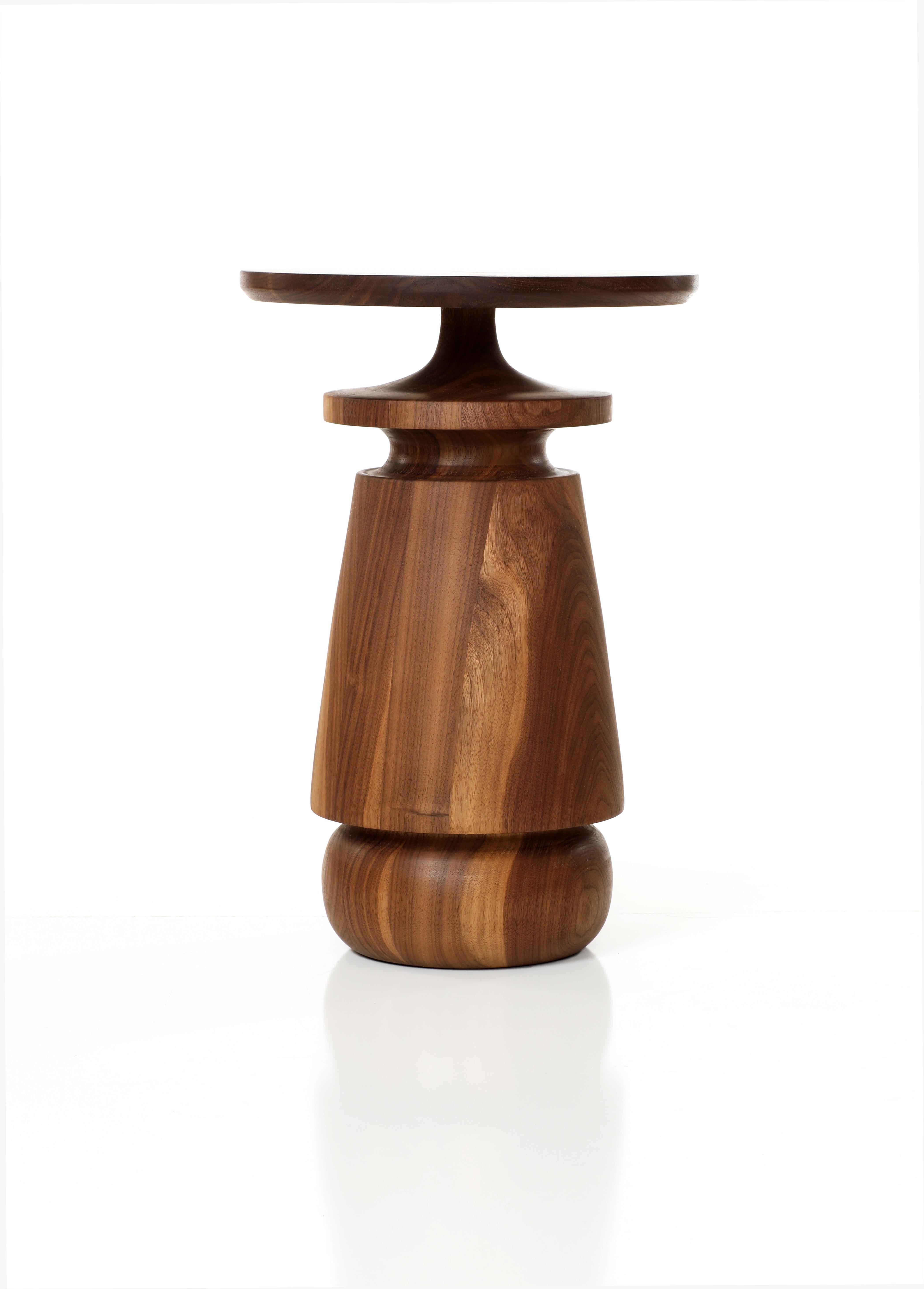 Lathe turned Walnut or white oak side table form (FB23a) hand-crafted by Michael Rozell. A similar model (FB23b) is available too. 