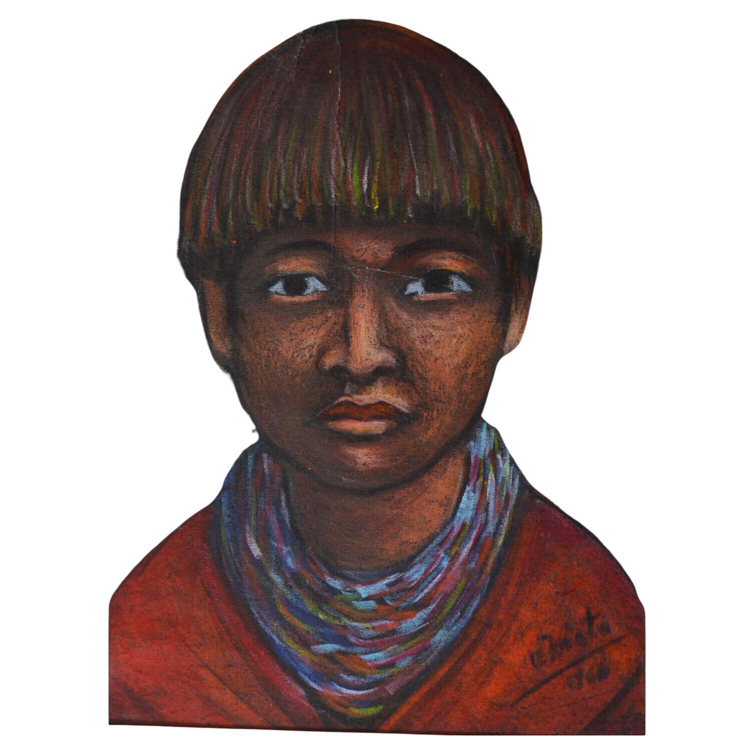 Latin American Art Manuel Eduardo Nieto Crayon Portrait Columbian For Sale