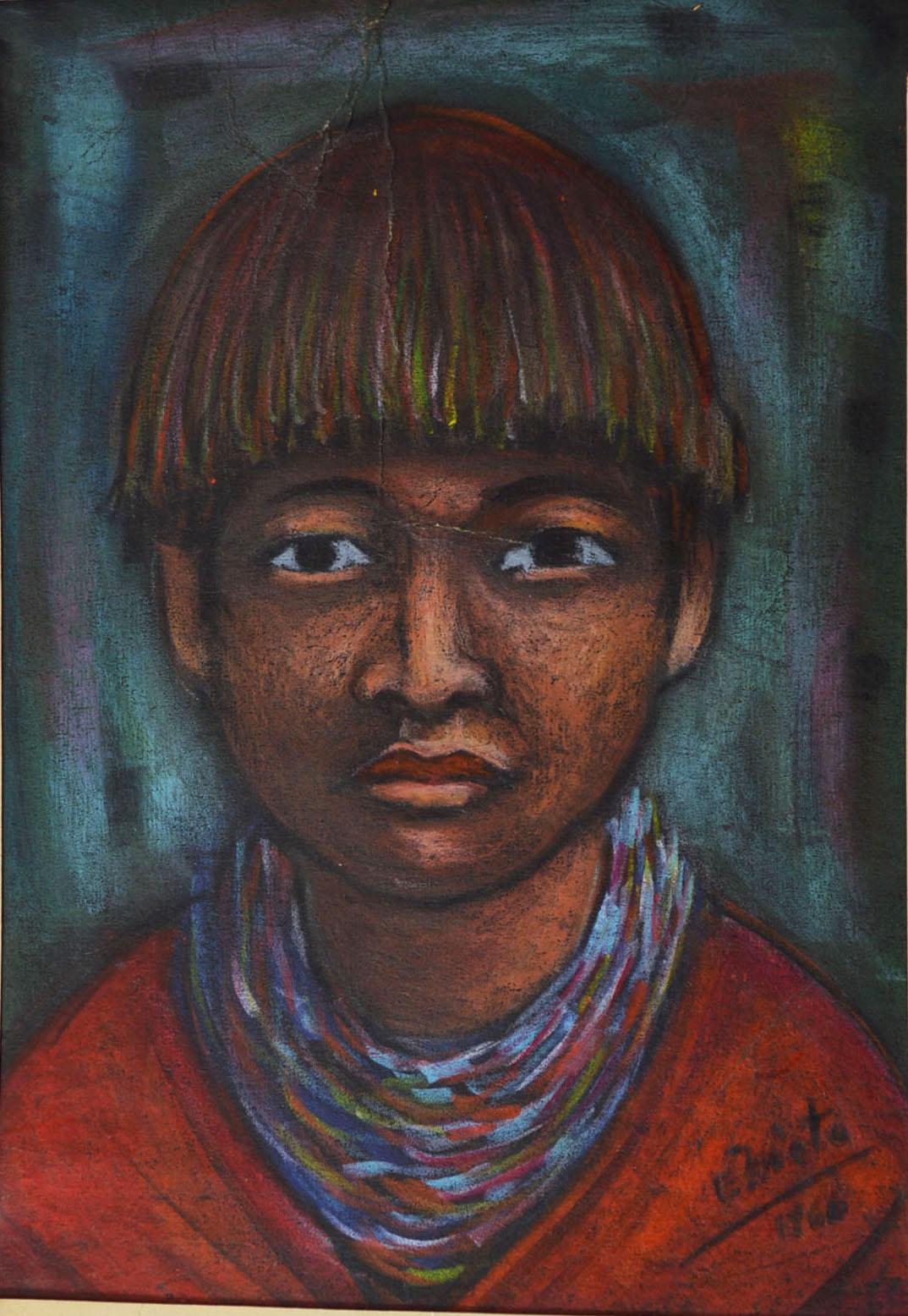 Colombian Latin American Art Manuel Eduardo Nieto Crayon Portrait For Sale