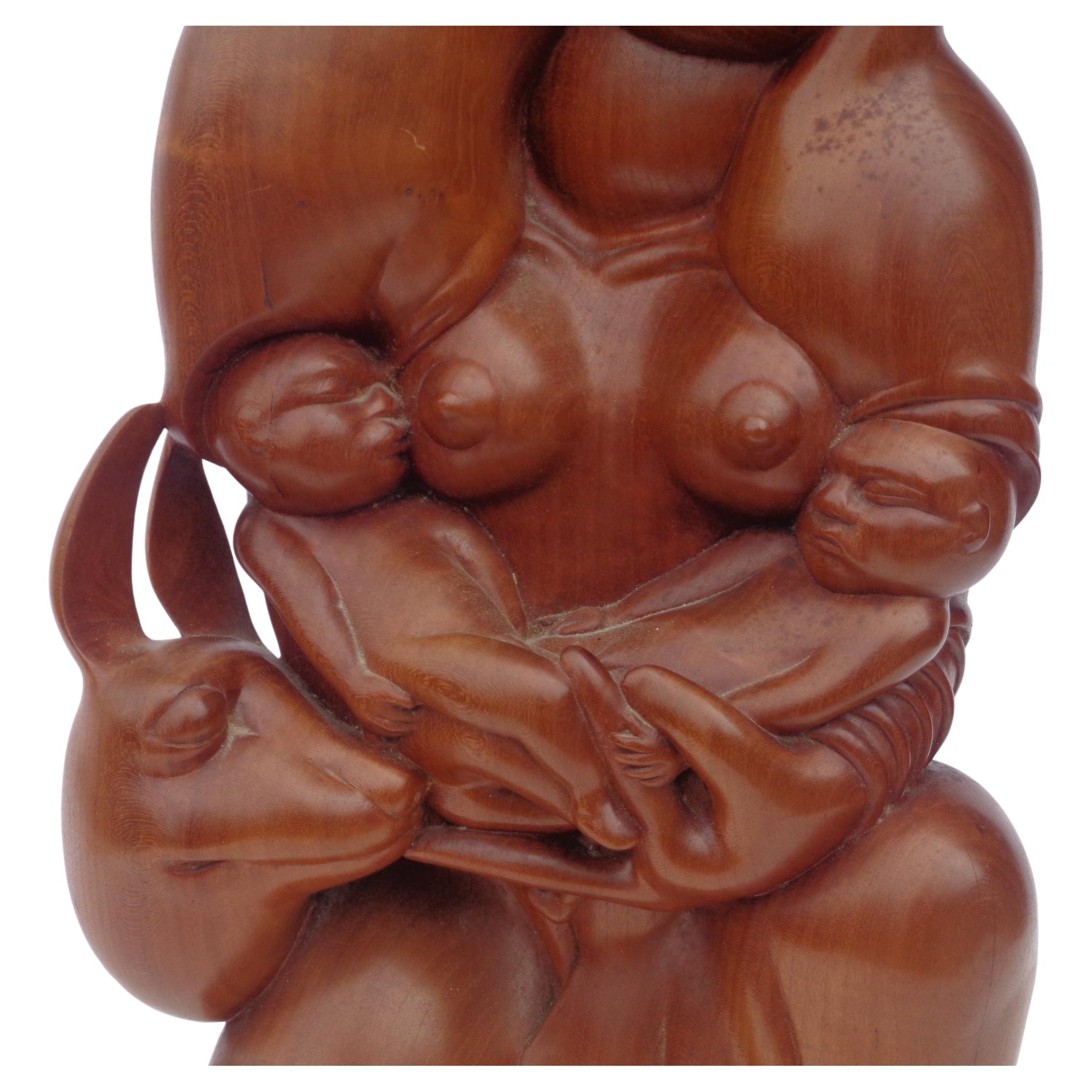 Latin American Carved Hardwood Sculpture style of Diego Rivera 1940's In Good Condition For Sale In Rochester, NY