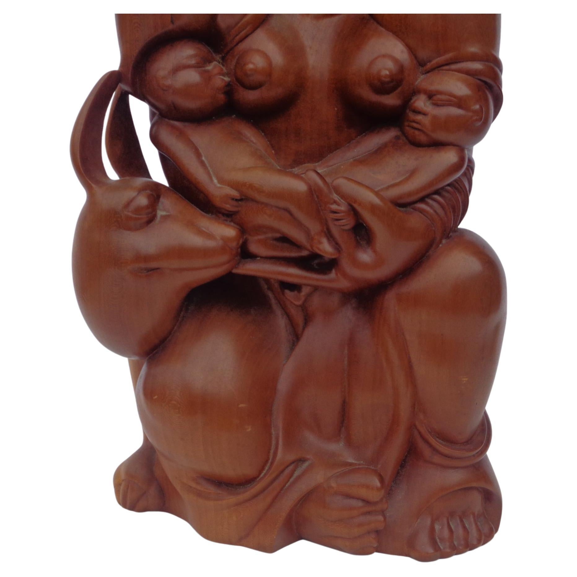 Latin American Carved Hardwood Sculpture style of Diego Rivera 1940's For Sale 1