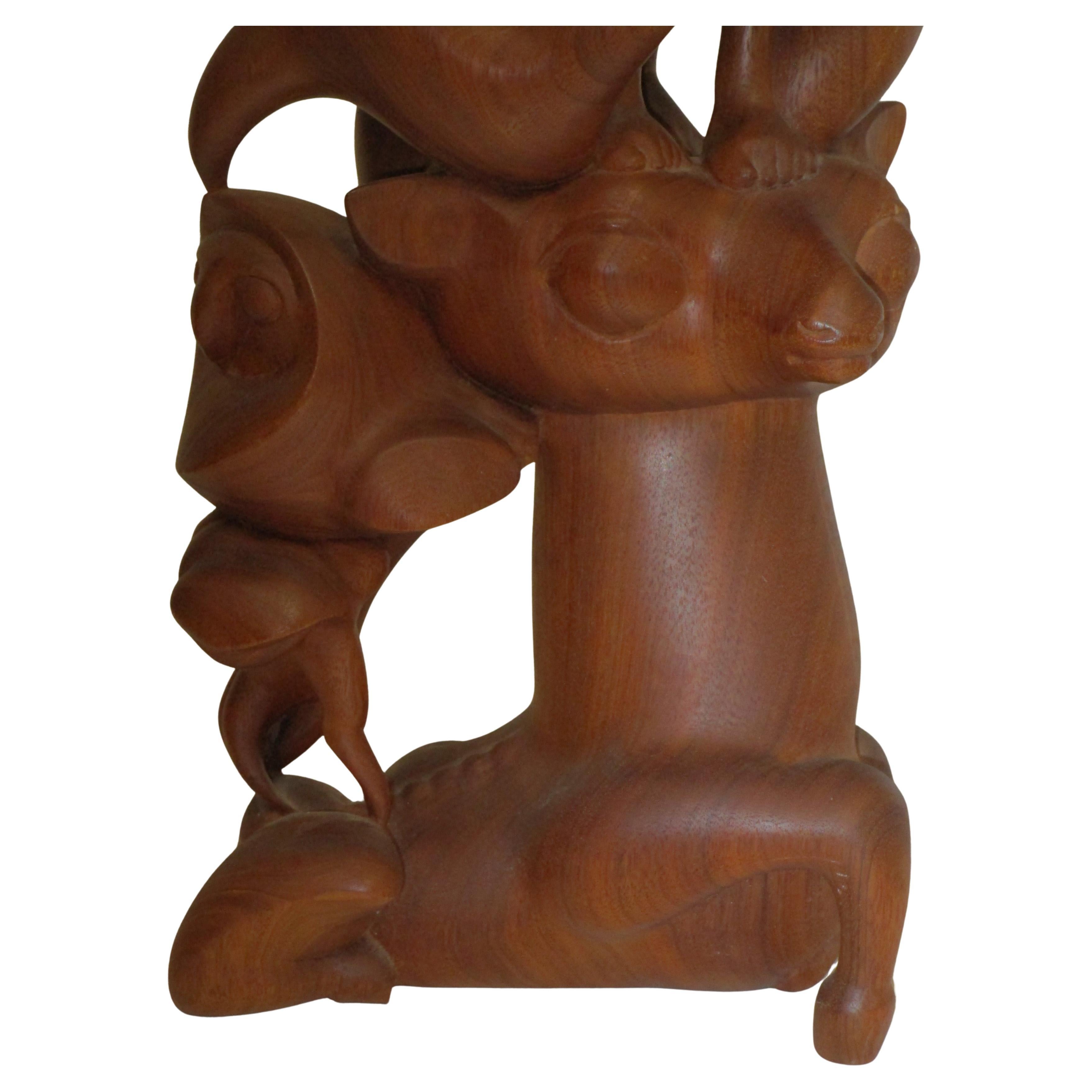 Latin American Modernist Carved Hardwood Sculpture in the Style of Diego Rivera In Good Condition In Rochester, NY