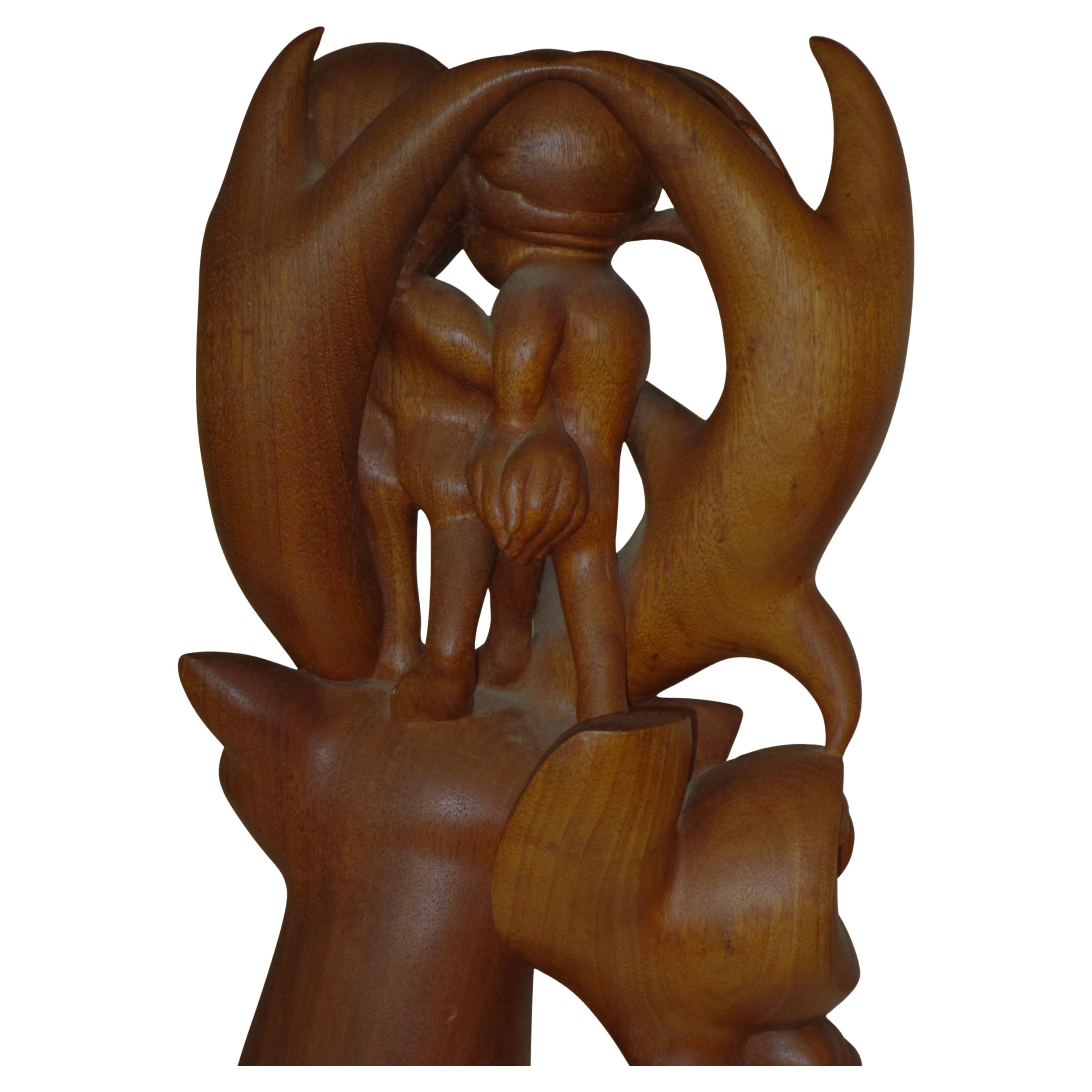 Latin American Modernist Carved Hardwood Sculpture in the Style of Diego Rivera 3
