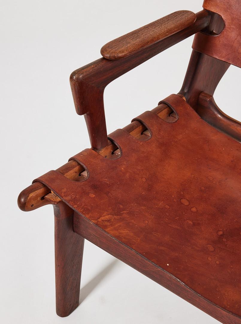 Spanish Colonial Latin-American Modernist Leather Safari lounge chair and ottoman, 1960's