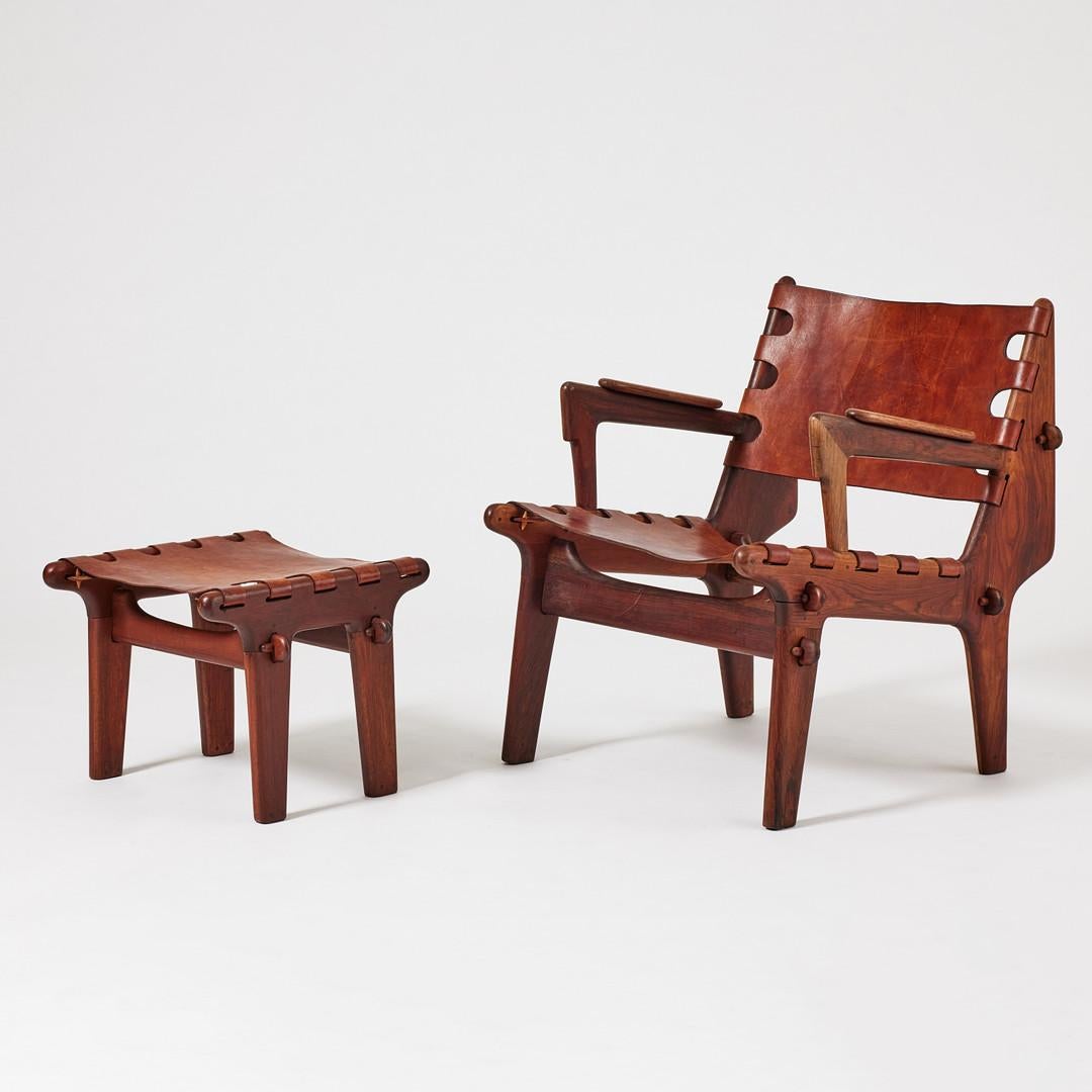 Latin-American Modernist Leather Safari lounge chair and ottoman, 1960's 1