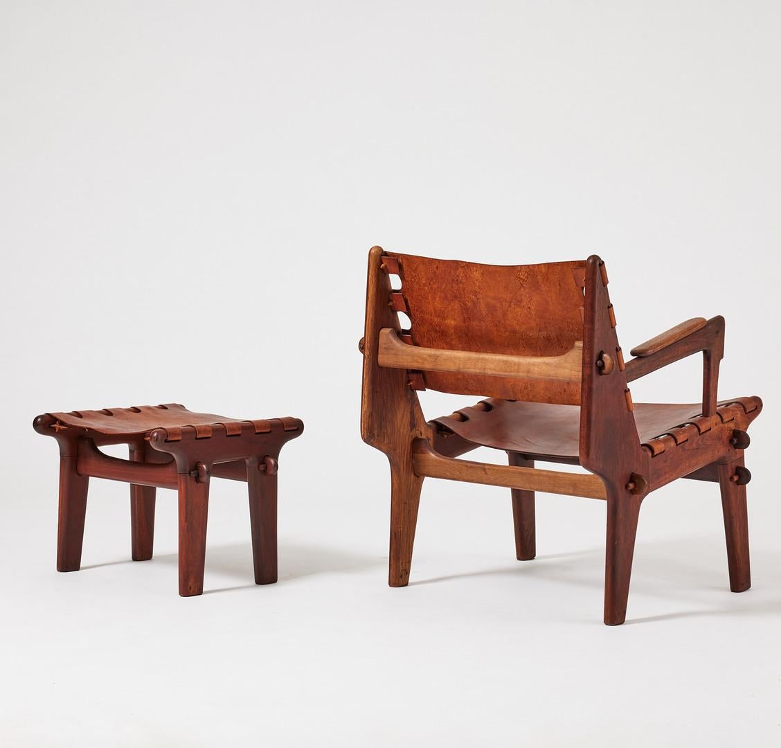 Latin-American Modernist Leather Safari lounge chair and ottoman, 1960's 2