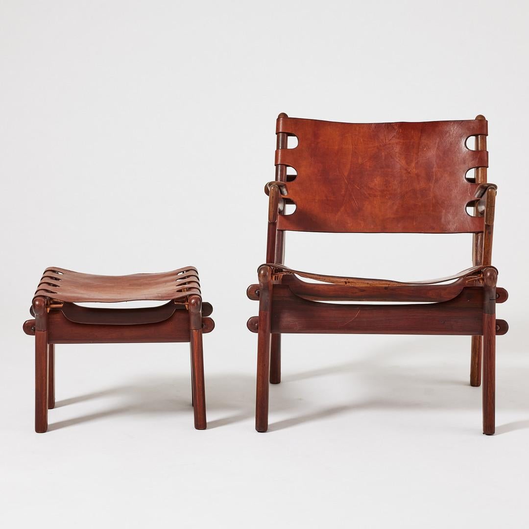 Latin-American Modernist Leather Safari lounge chair and ottoman, 1960's 3