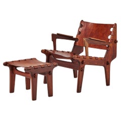 Latin-American Modernist Leather Safari lounge chair and ottoman, 1960's