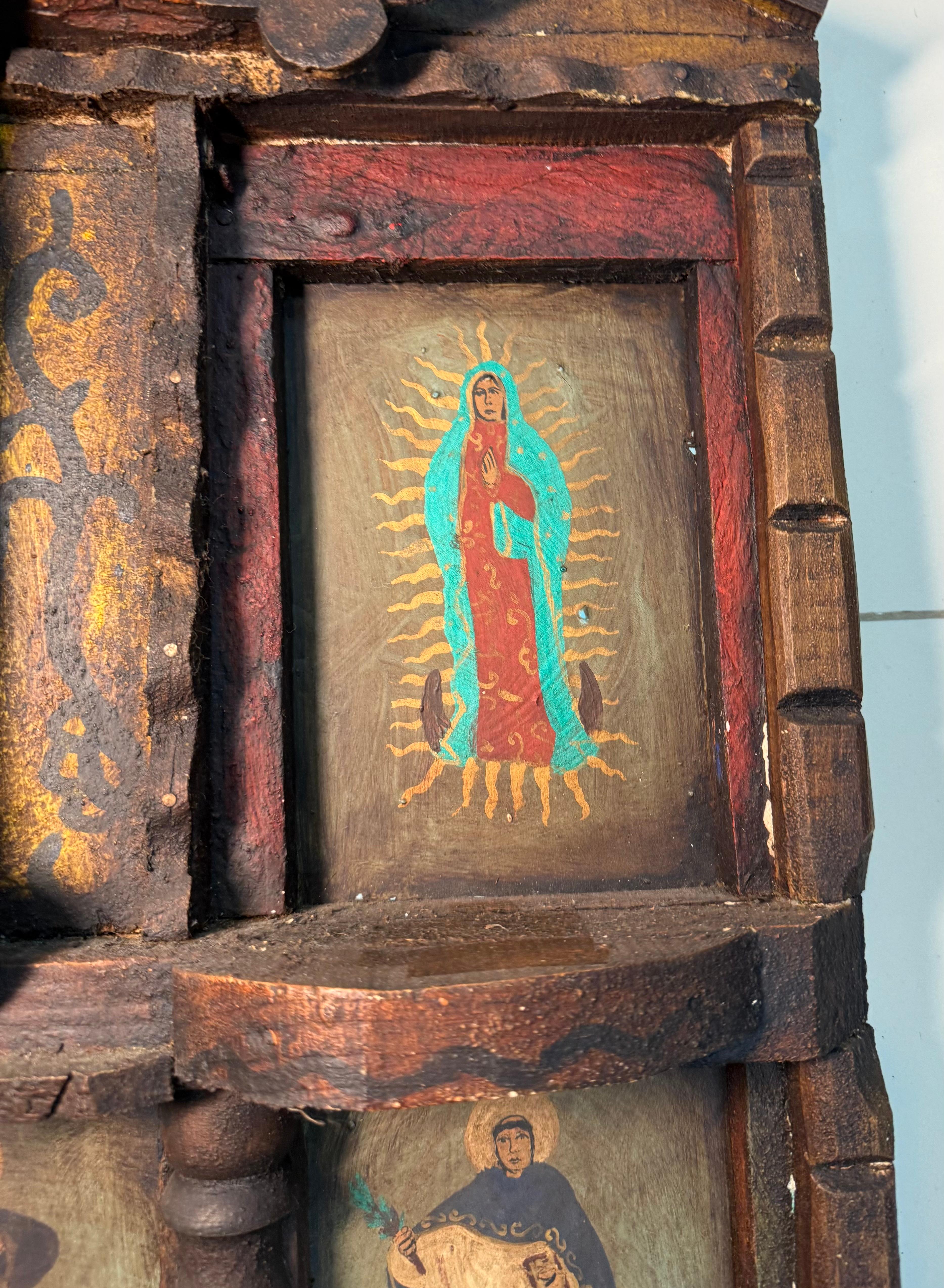 Latin American Religious Folk Art Nicho Retablos Shrine For Sale 2