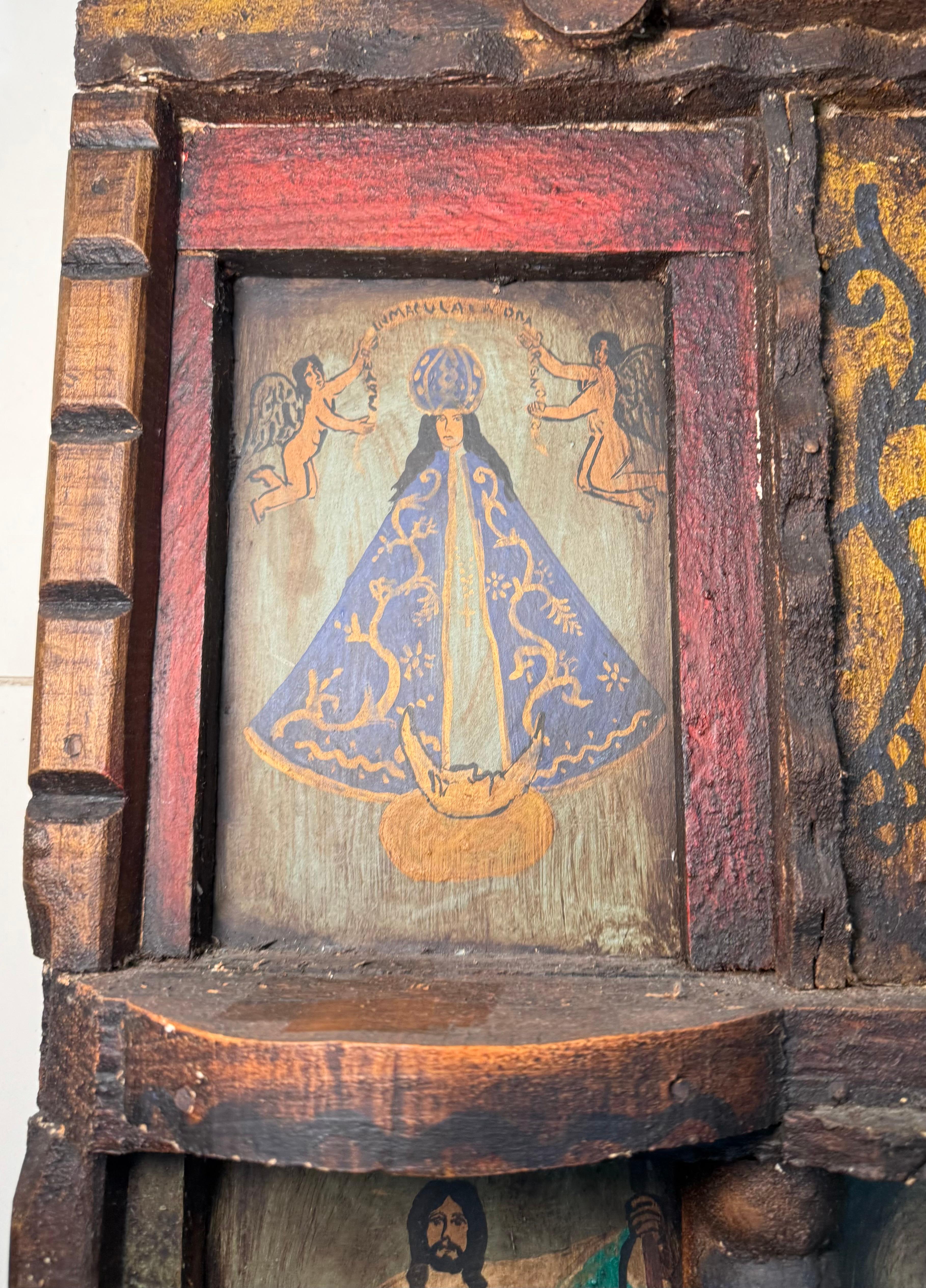 Latin American Religious Folk Art Nicho Retablos Shrine For Sale 3
