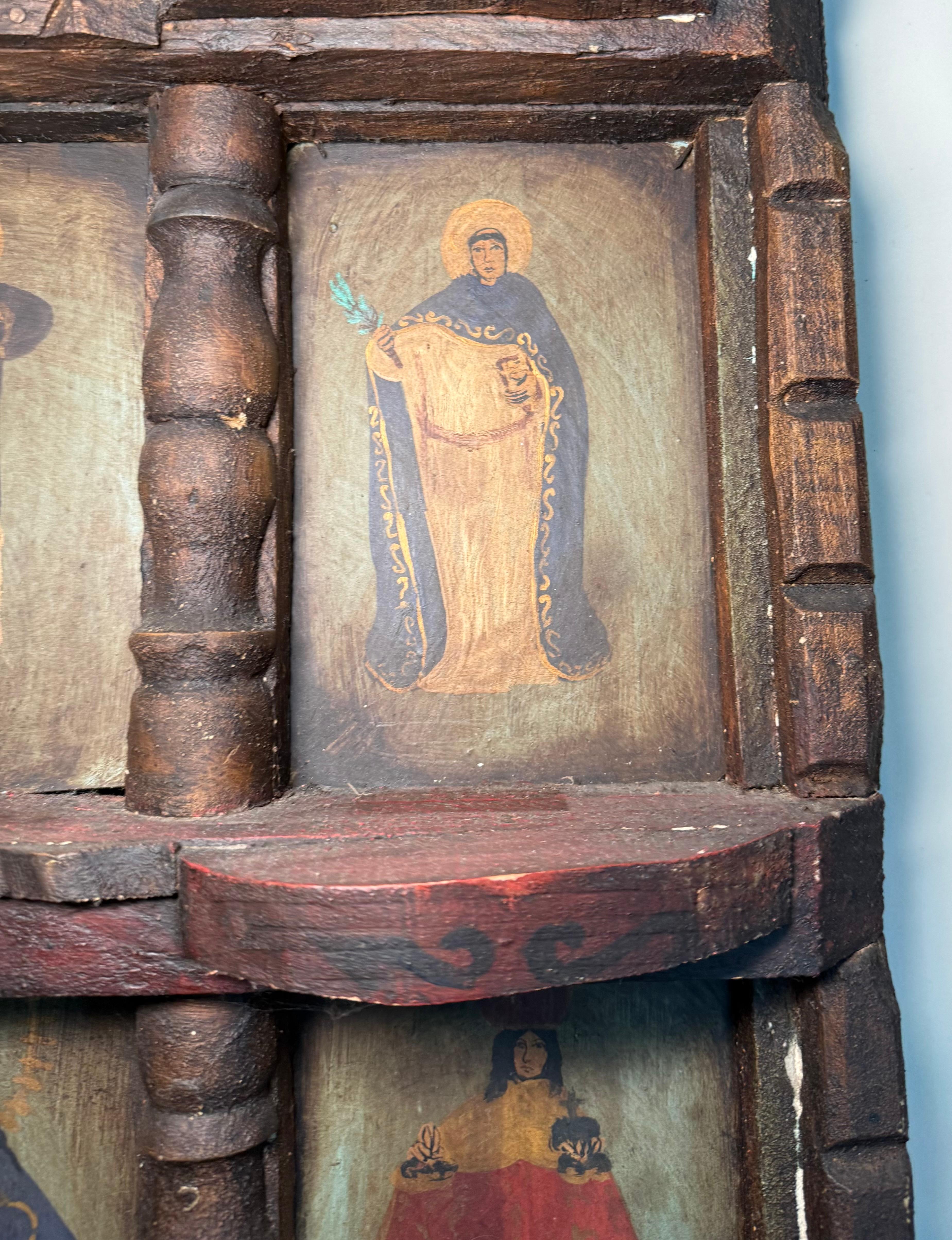 Latin American Religious Folk Art Nicho Retablos Shrine For Sale 4