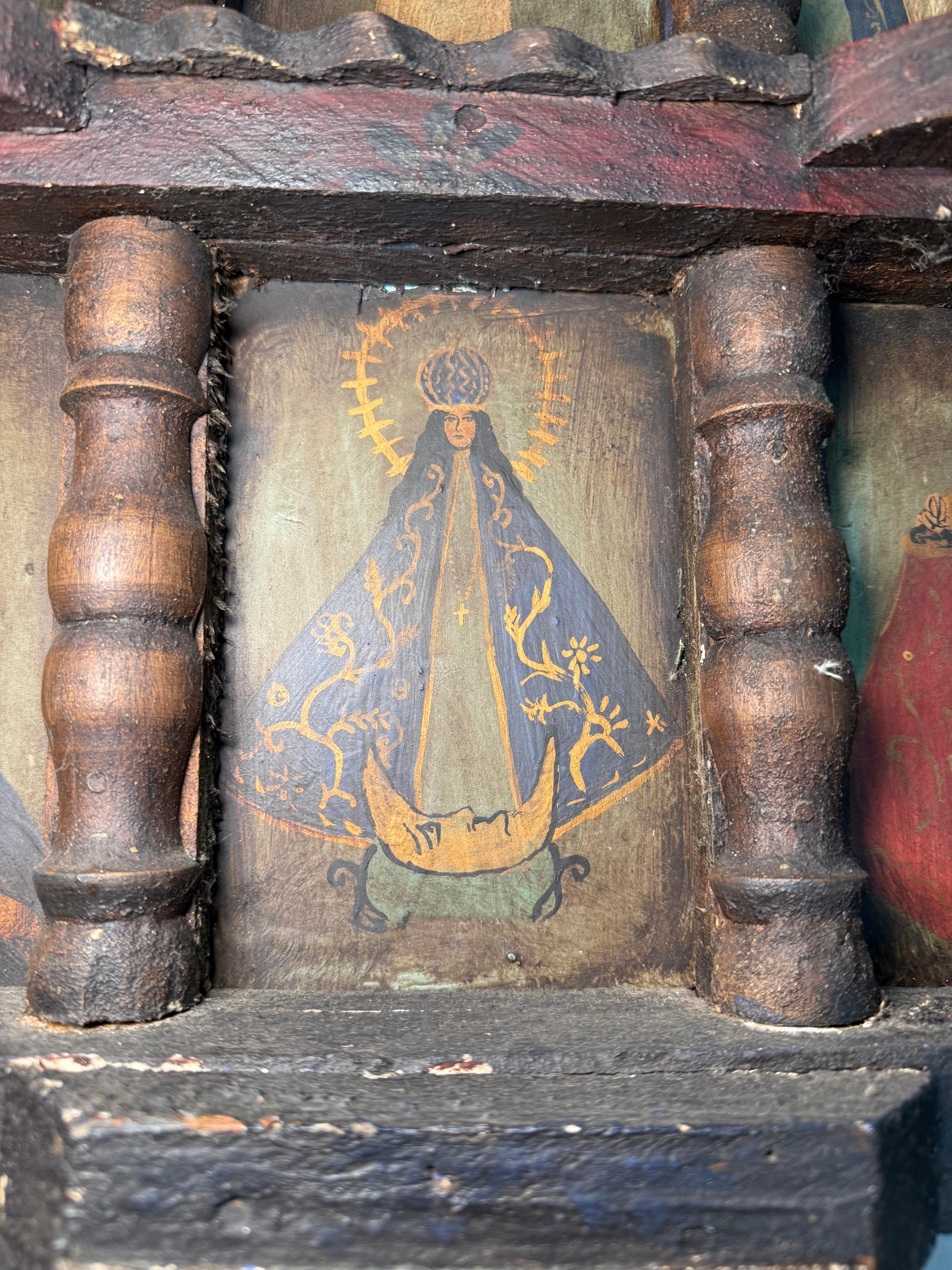 Latin American Religious Folk Art Nicho Retablos Shrine For Sale 8