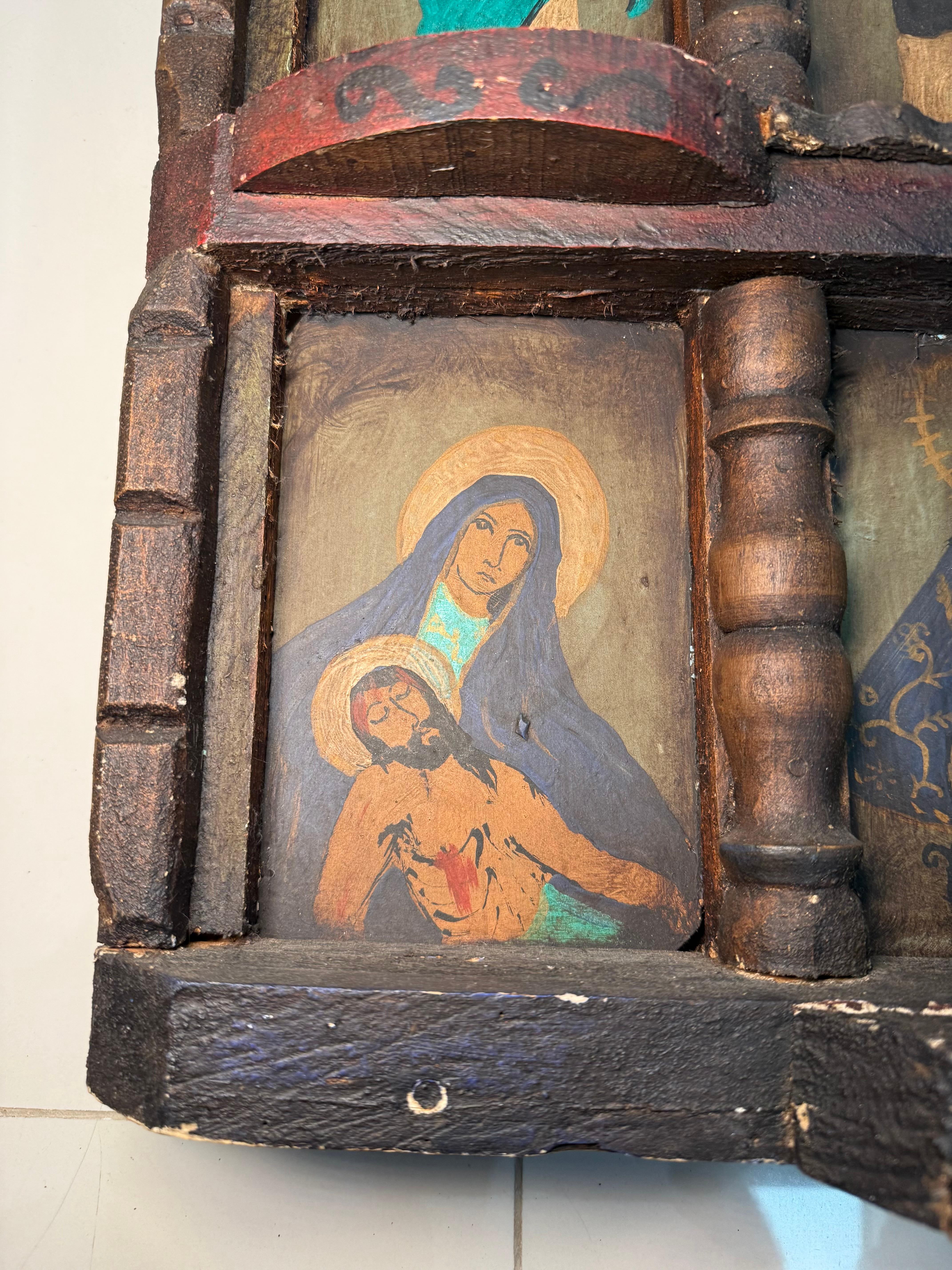 Latin American Religious Folk Art Nicho Retablos Shrine For Sale 9