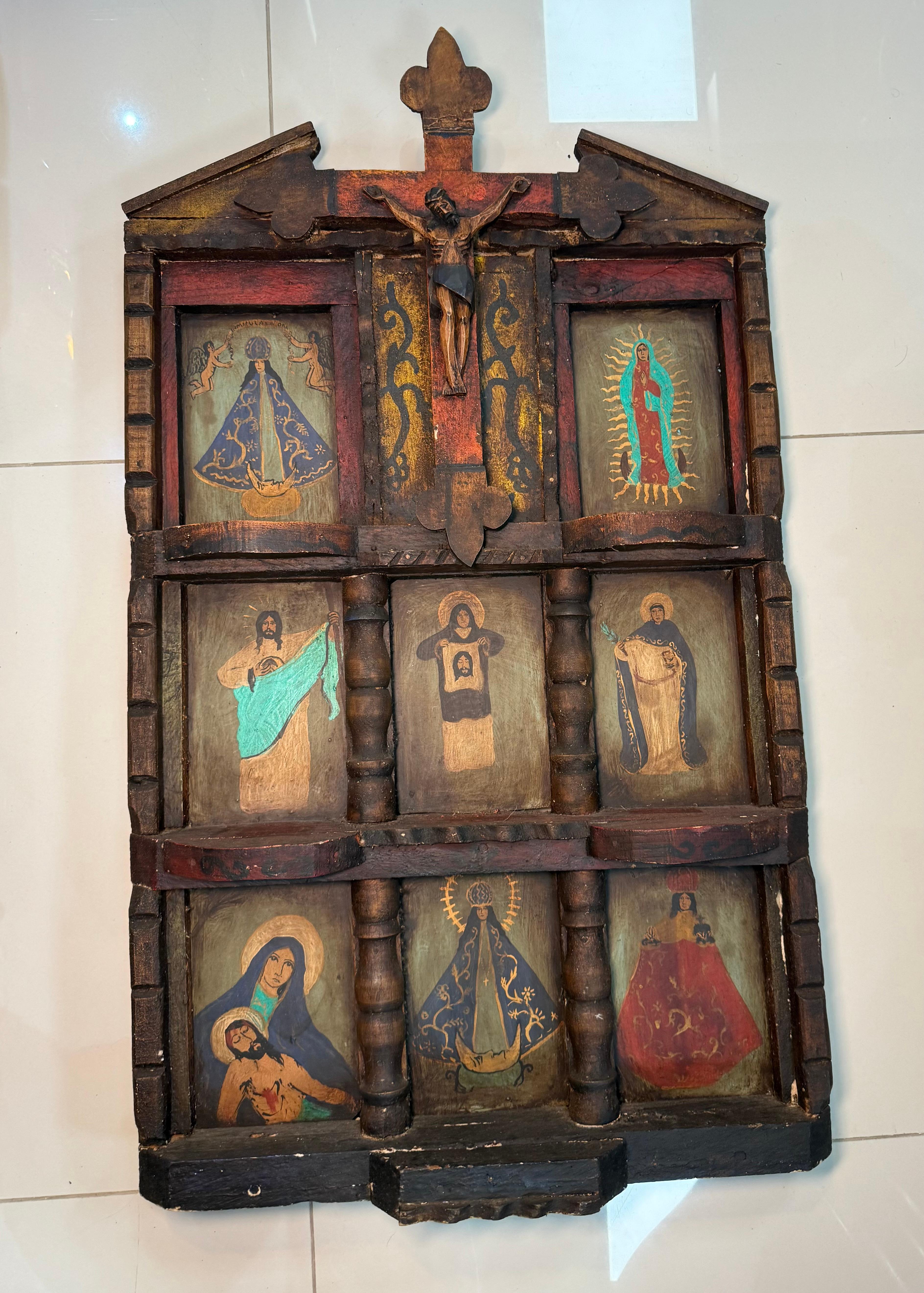Latin American Religious Folk Art Nicho Retablos Shrine For Sale 10