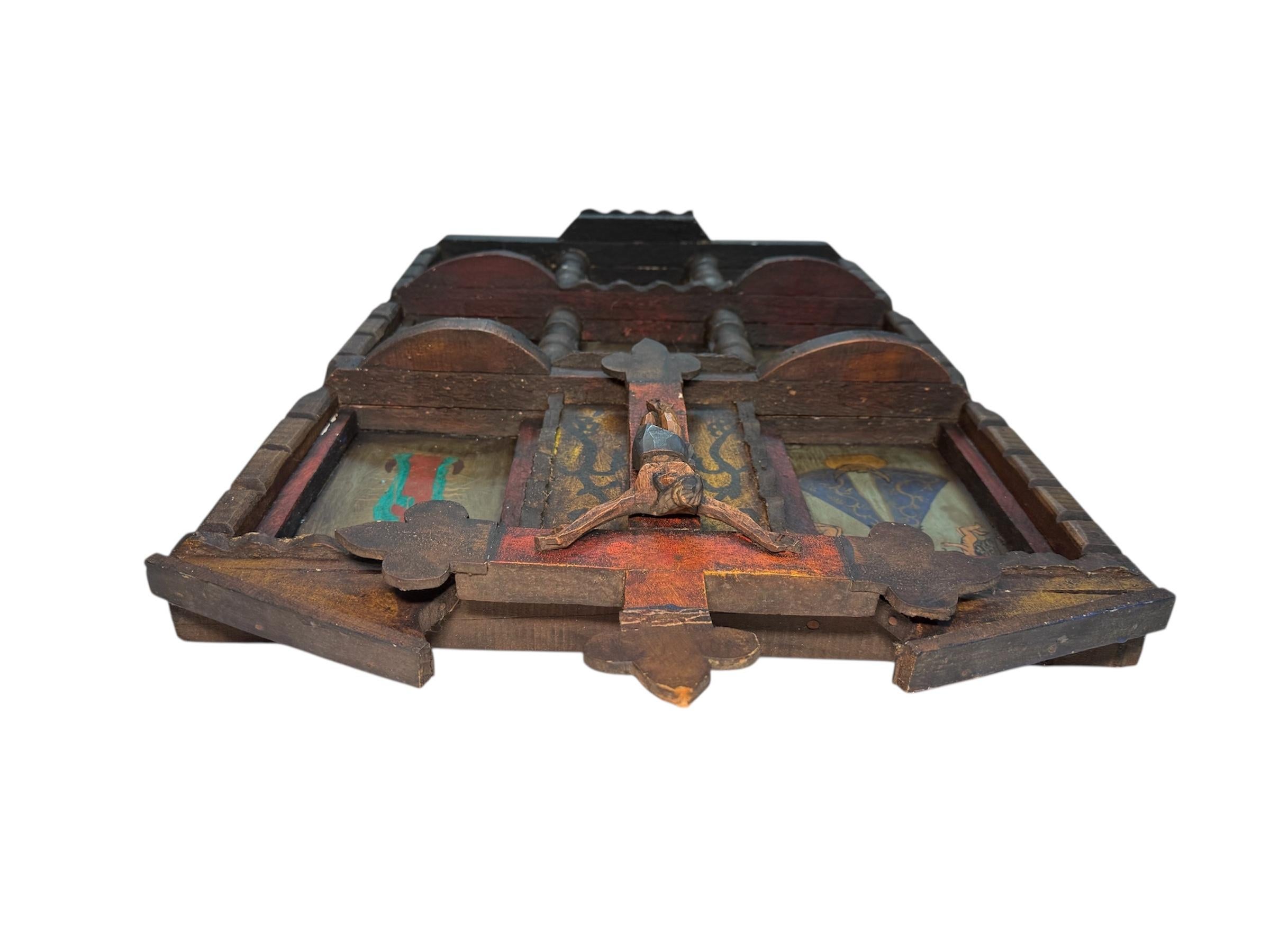 Arts and Crafts Latin American Religious Folk Art Nicho Retablos Shrine For Sale