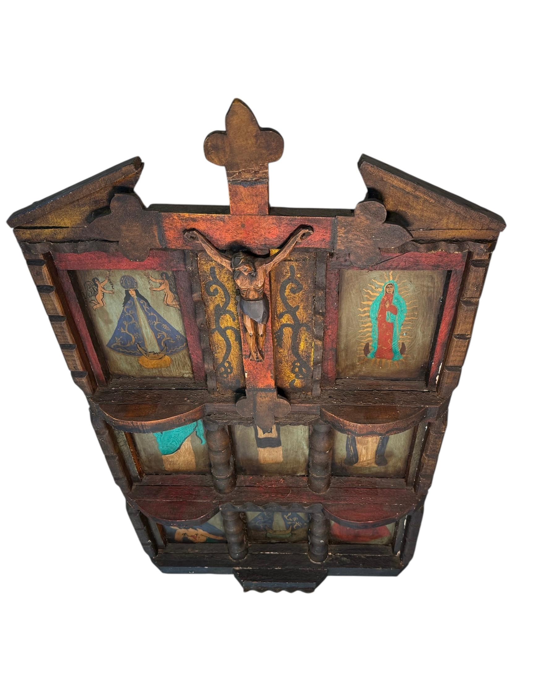 Unknown Latin American Religious Folk Art Nicho Retablos Shrine For Sale