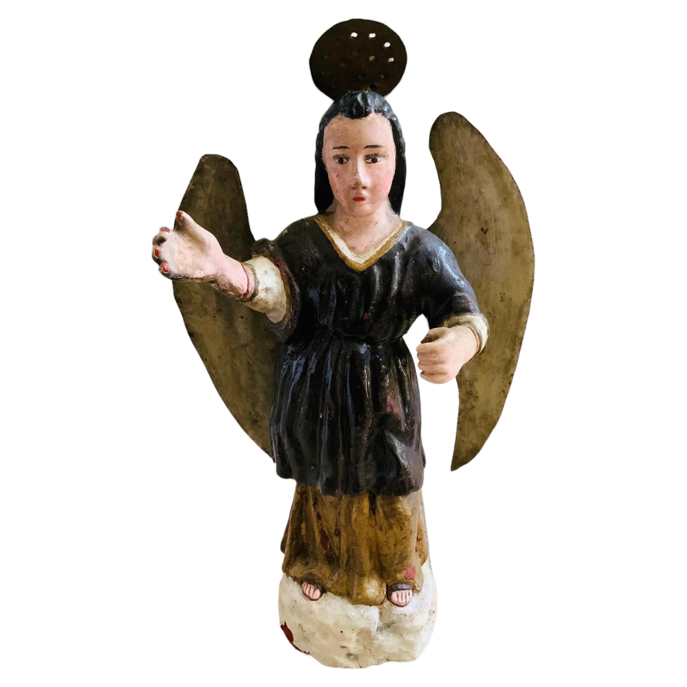 Latin American Santos de Palos Wood Carved St Raphael Sculpture