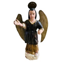 Latin American Santos de Palos Wood Carved St Raphael Sculpture