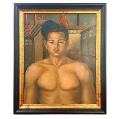 "Latin Worker in Miami", Shirtless Male Portrait w/ Industrial Backdrop, De Riz
