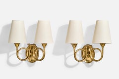 Latoaria Ponte, Wall Lights, Brass, Fabric, Portugal, 1970s