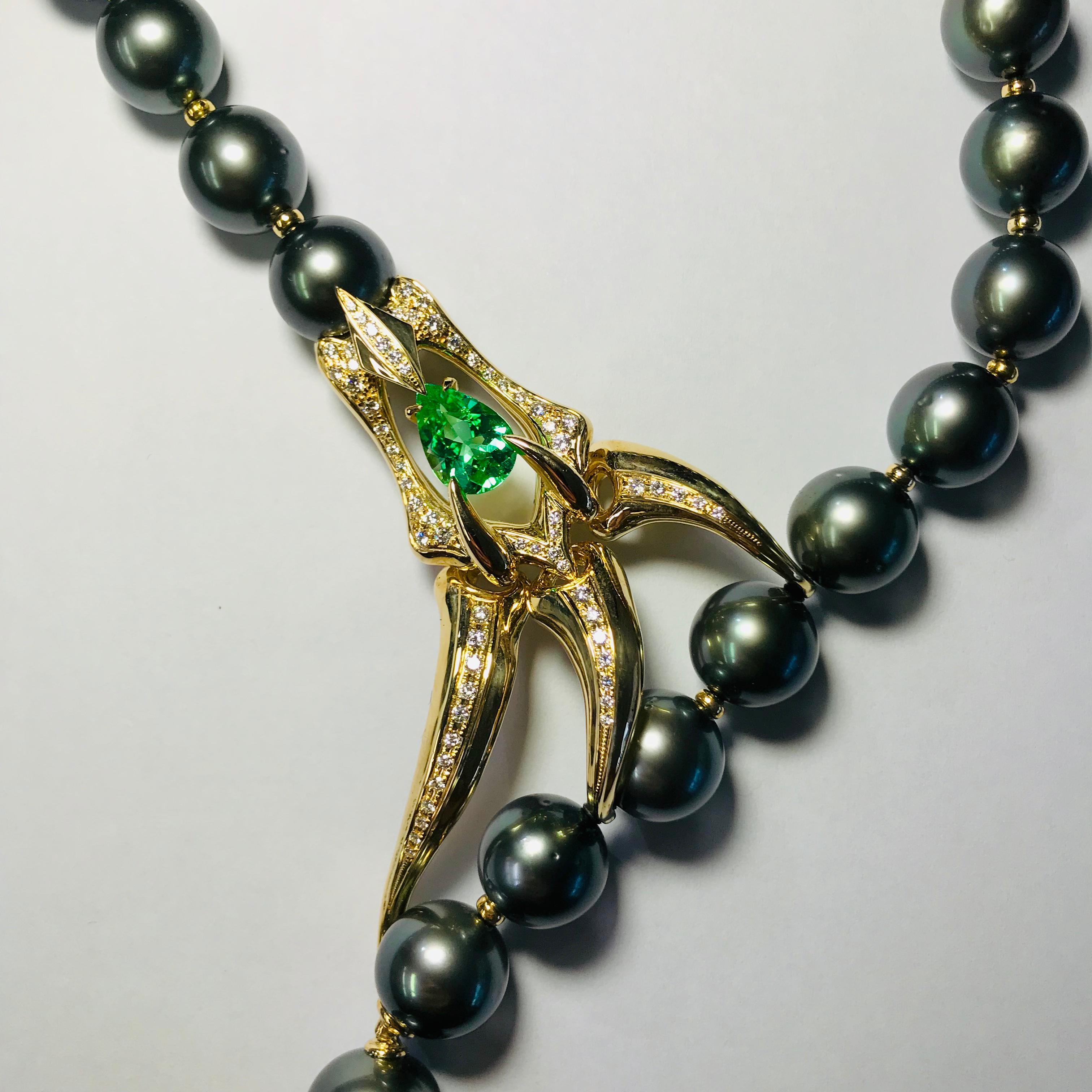 Artist Latreia by Mana Matsuzaki Claw Paraiba Tourmaline Diamond Pearl Necklace in 18K 