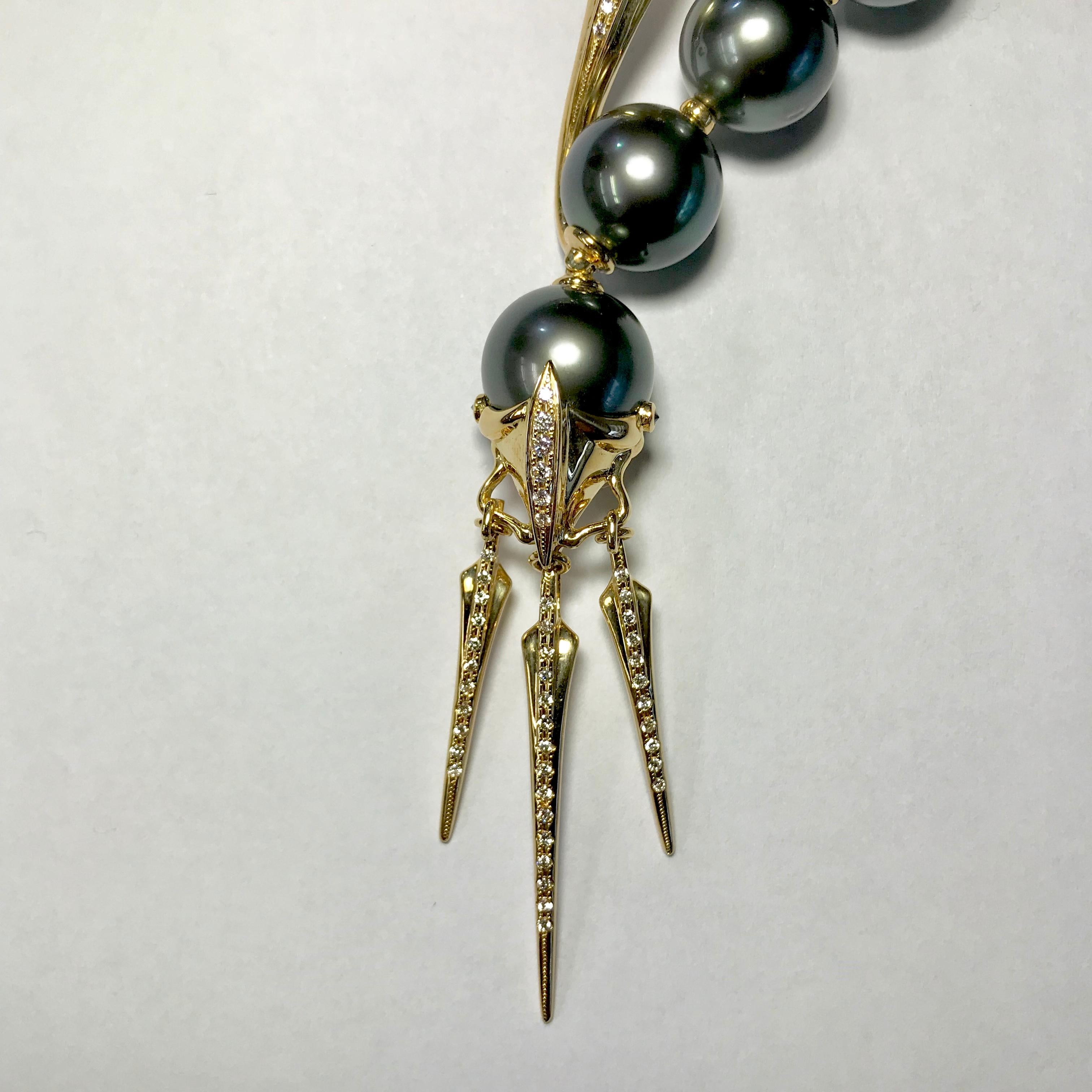 Latreia by Mana Matsuzaki Claw Paraiba Tourmaline Diamond Pearl Necklace in 18K  3
