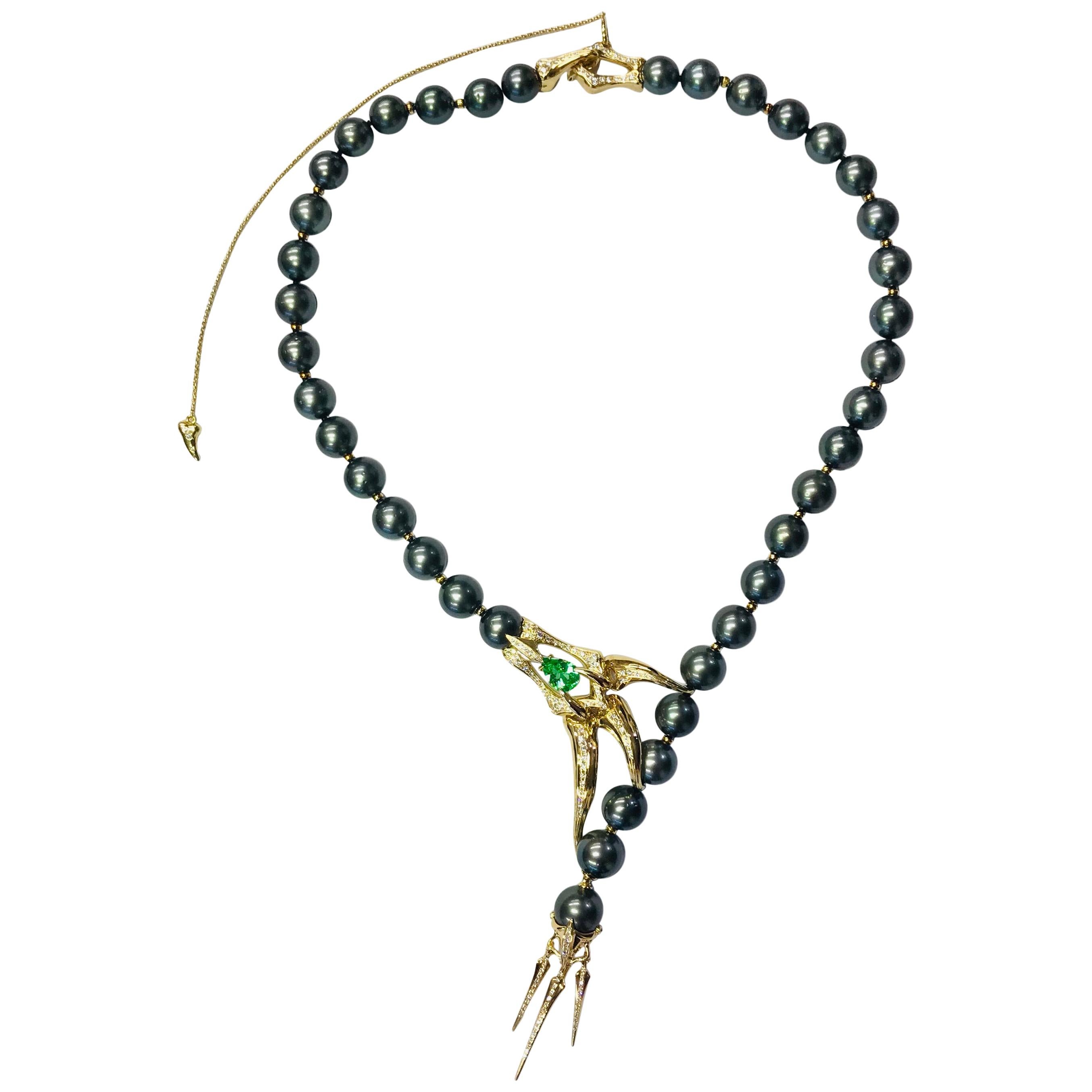 Latreia by Mana Matsuzaki Claw Paraiba Tourmaline Diamond Pearl Necklace in 18K 