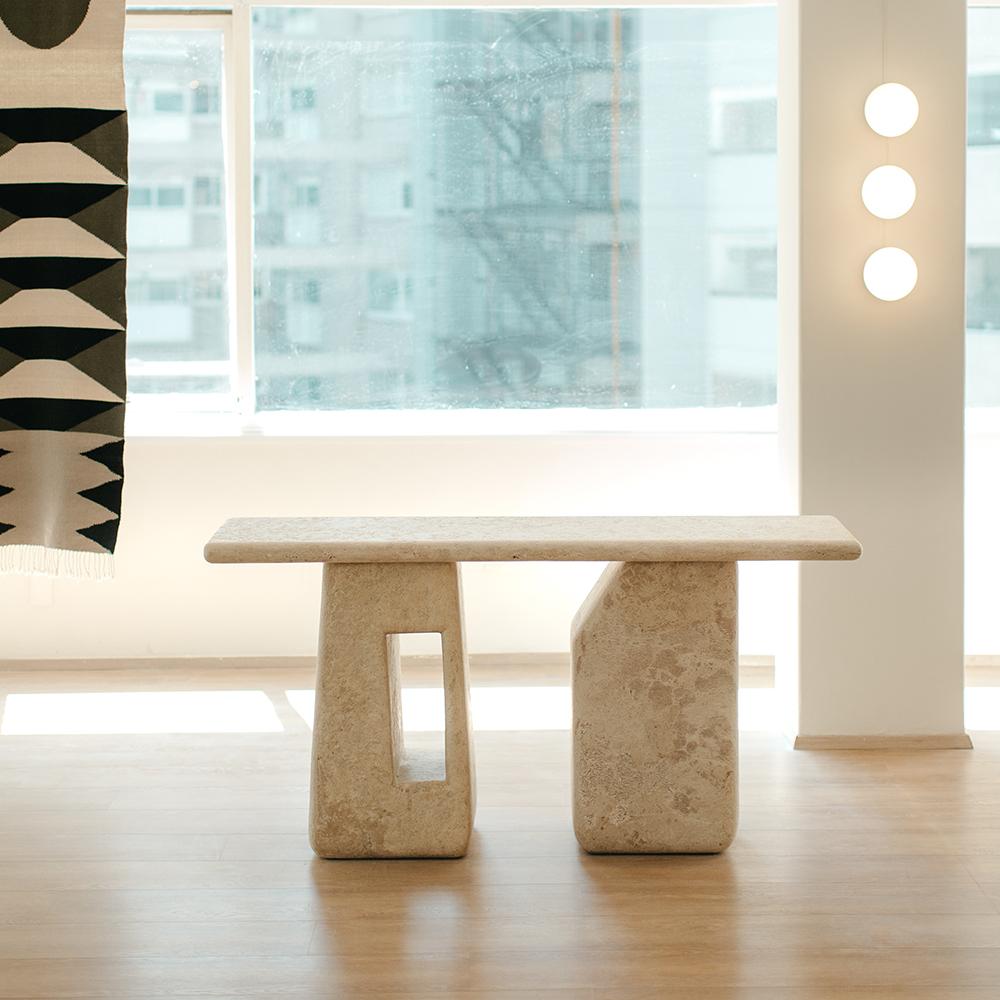 Mexican Lätt 2.0 Contemporary Travertine Marble Console by RDLC For Sale