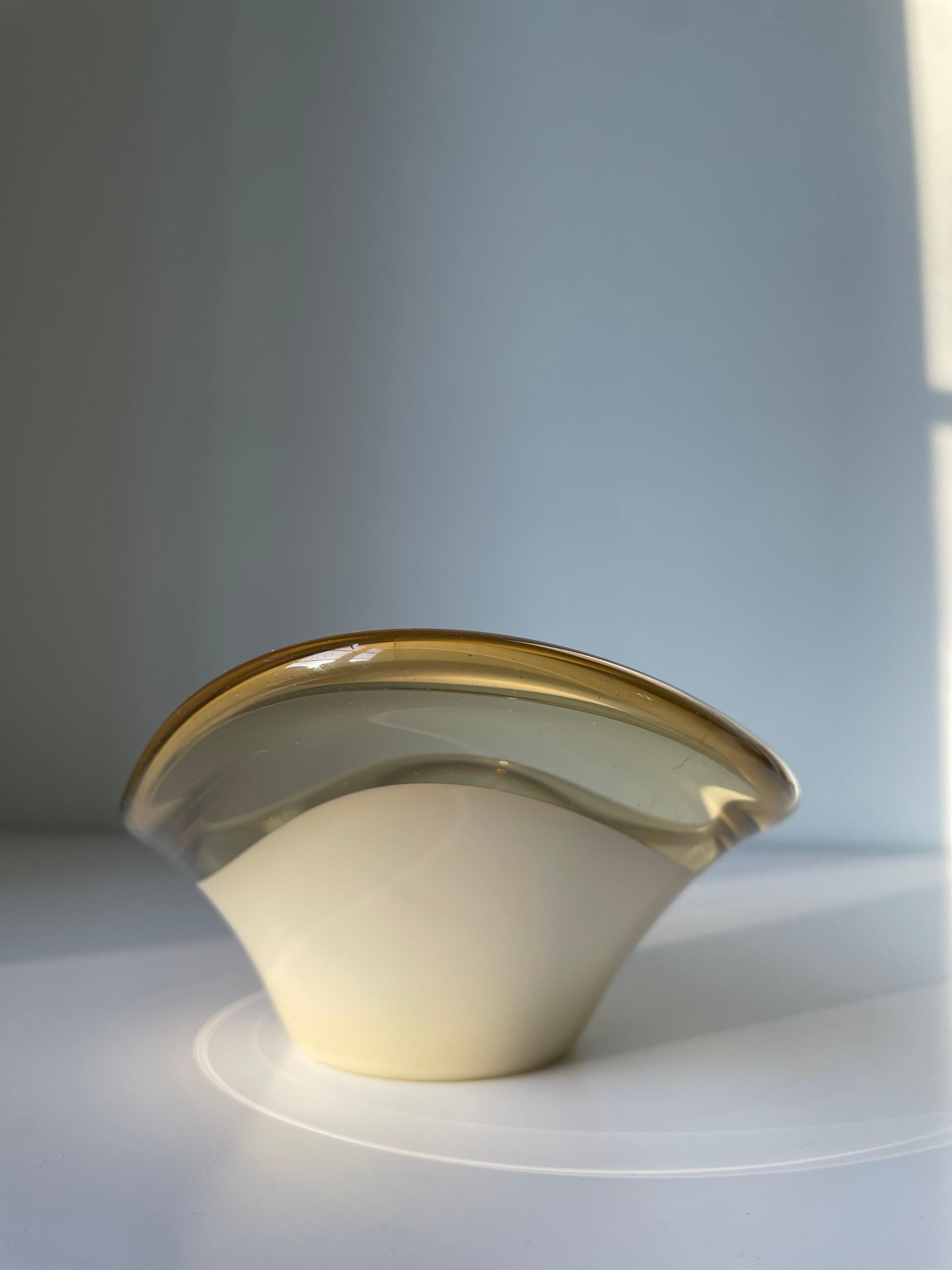 20th Century Holmegaard Latte Colored Encased Art Glass Bowl, Denmark, 1960s For Sale