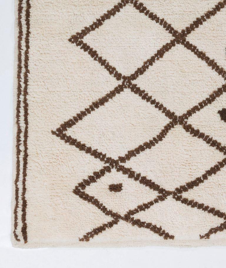 Hand-Knotted 6.3x6.3 Ft Moroccan Berber Rug. 100% Natural Wool. Lattice Design Shaggy Carpet For Sale