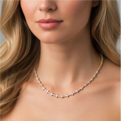 Lattice Diamond 14K (or 18k upon request) Yellow Gold Station Necklace